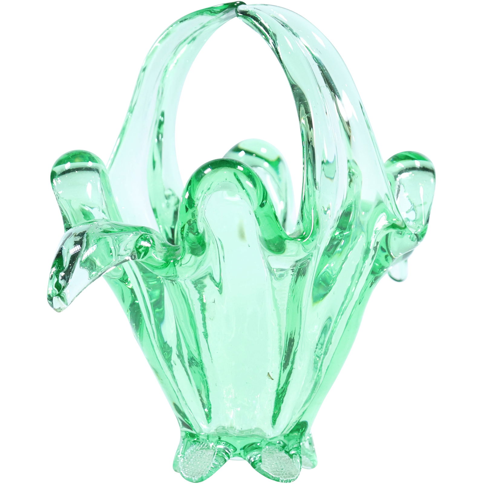 Mid-Century Modern Green Murano Art Glass Footed Basket 8.5 in. height x 10 in. wide (1 of 8)