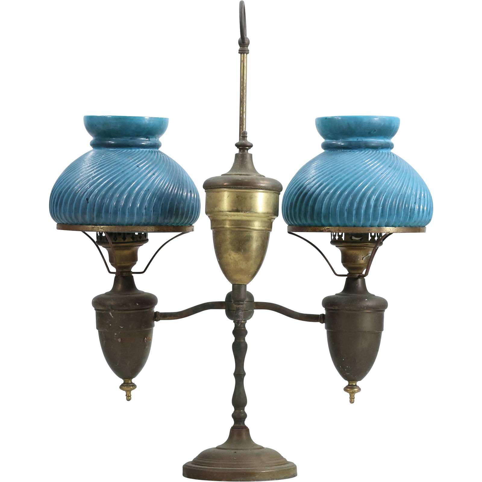 Vintage Brass Double Student Lamp with Green Glass Shades, Electrified 25 in. height x 18.5 in. wide (1 of 11)