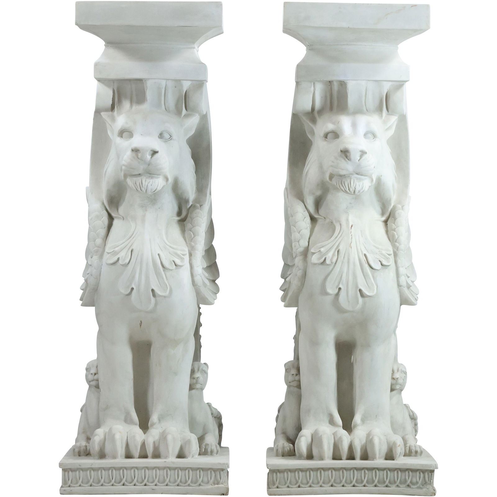 Pair Decorative White Winged Griffin Pedestals in Hard Resin Composition 30.5 in. height (1 of 8)