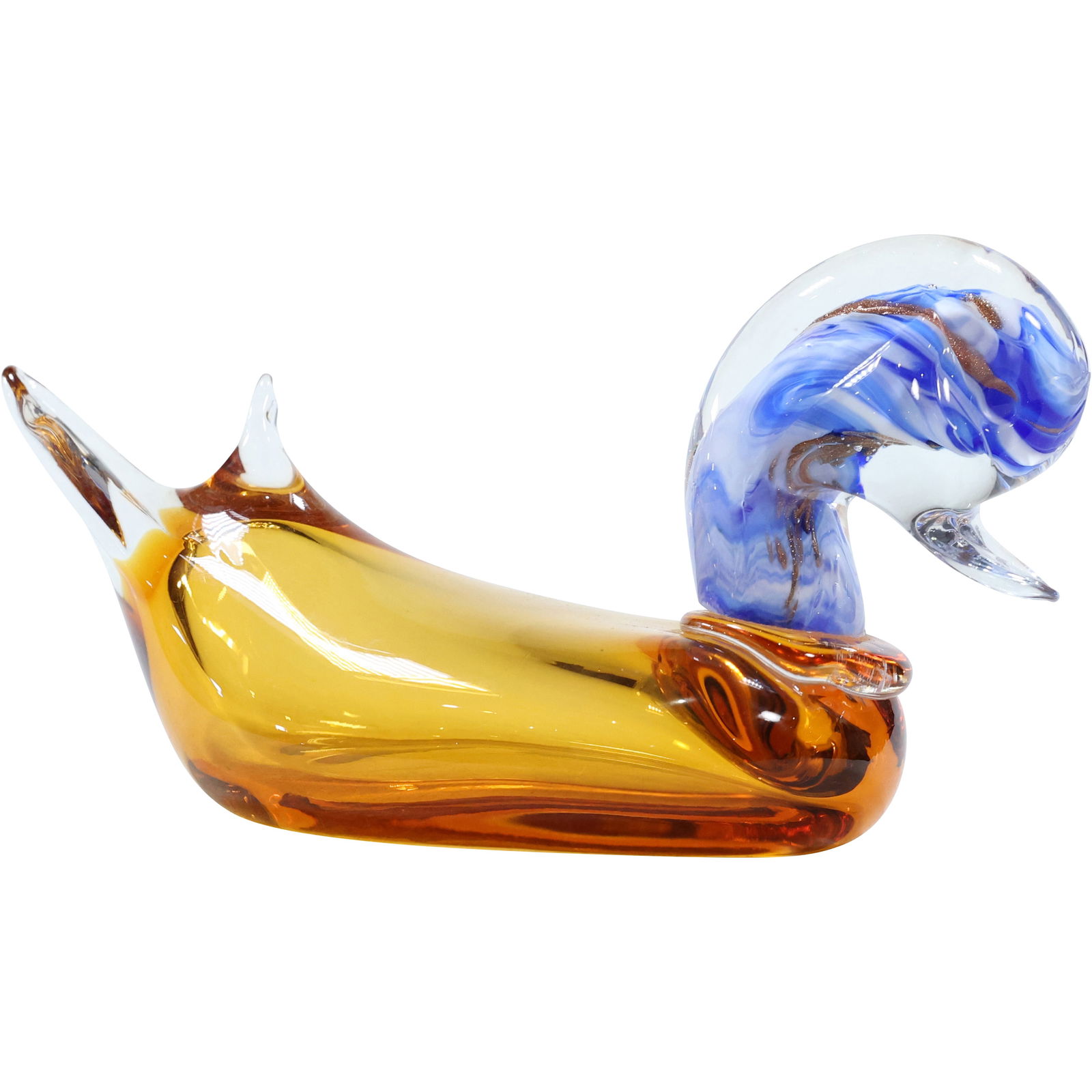 Quality Amber and Blue Murano Art Glass Duck Figure Sculpture 7.75 in. length (1 of 8)