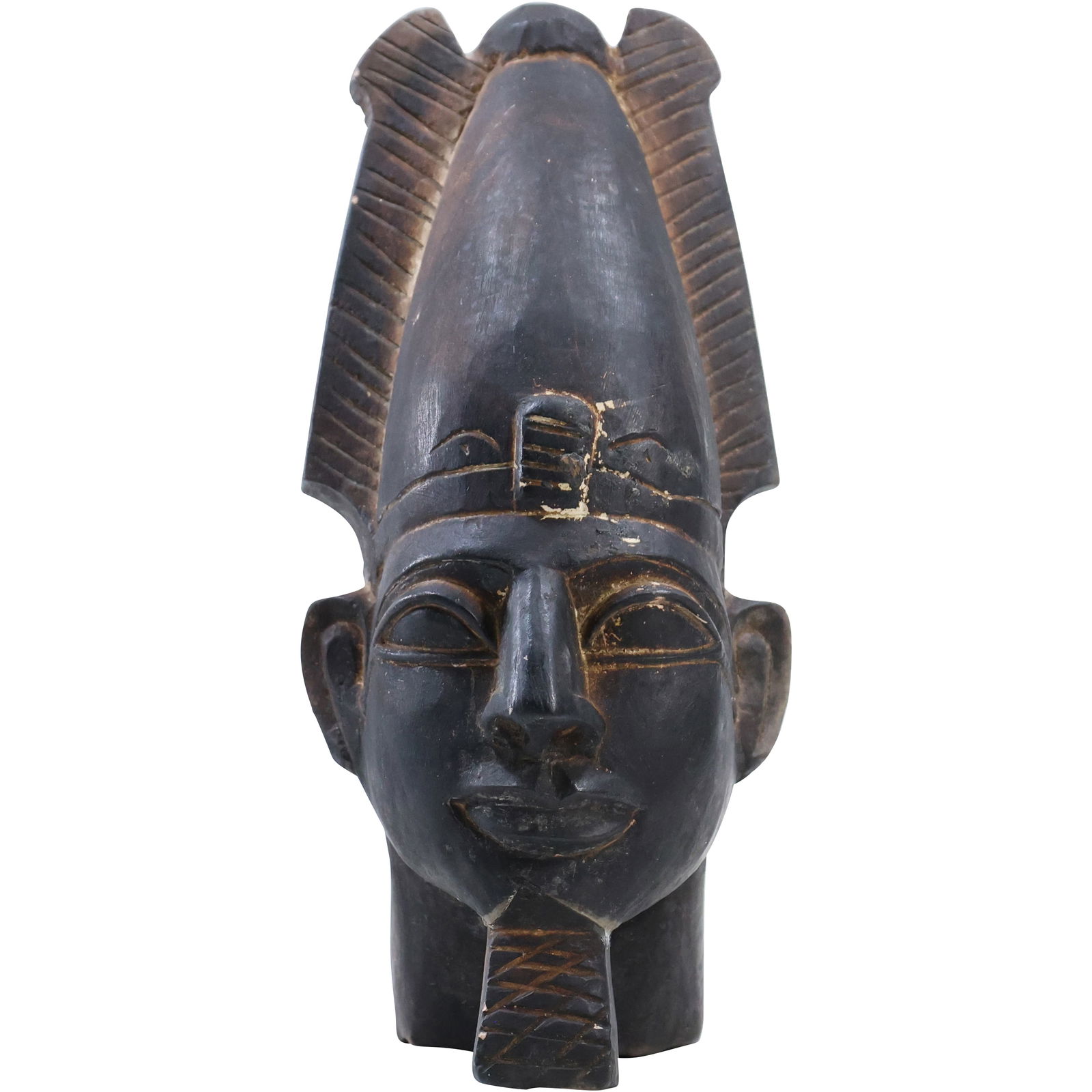 ANCIENT EGYPTIAN HAND CARVED WOOD PHARAOH BUST HEAD 9.5 in. height (1 of 9)