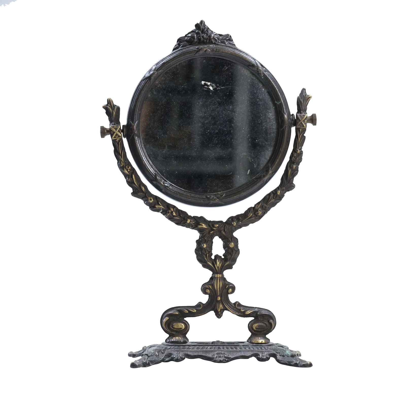 French Victorian Style Dresser Top Makeup Swivel Mirror in Cast Iron 13.25 in. height x 7 in. wide (1 of 10)