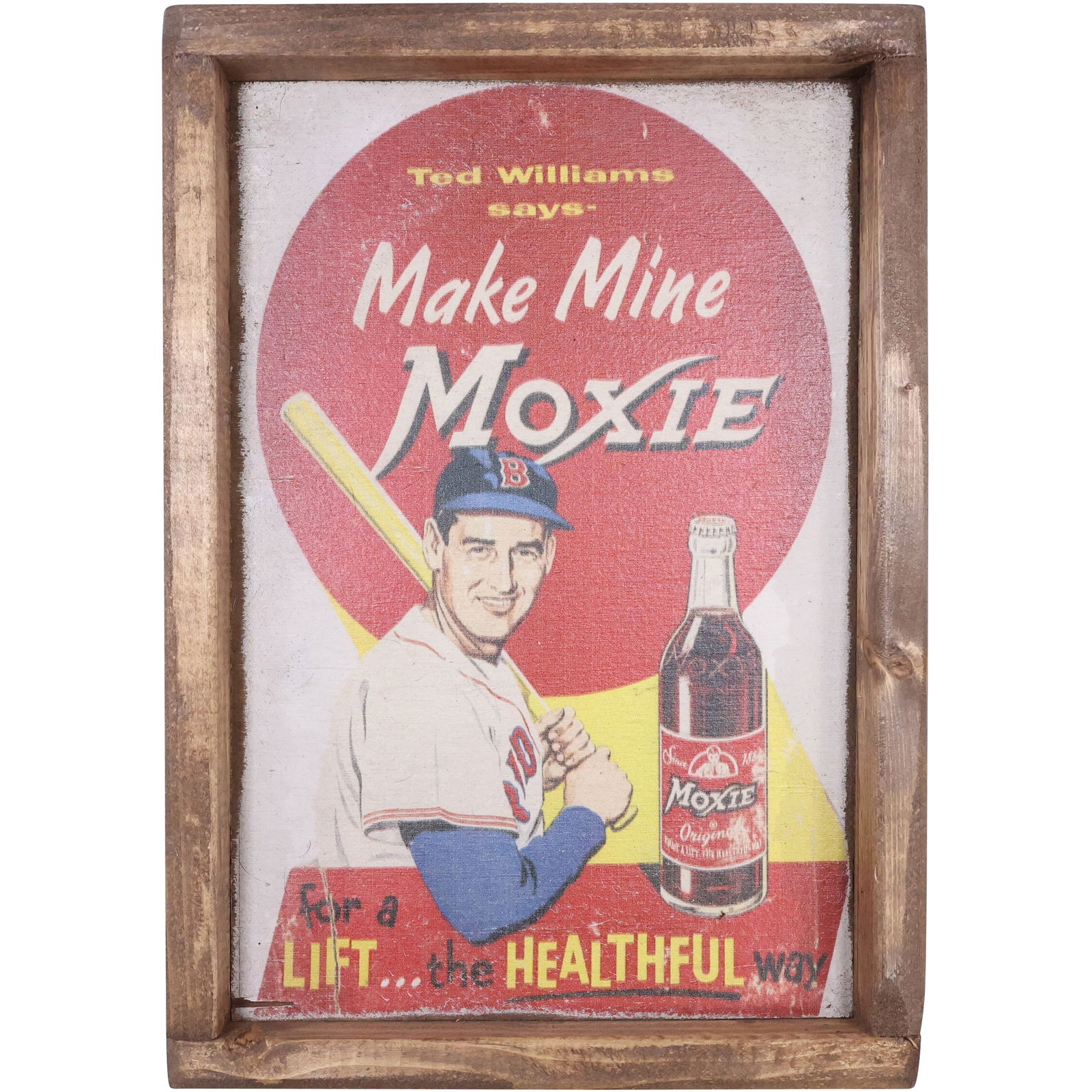 Novelty Printed Wood Sign "Ted Williams - Says Make Mine Moxie" 13.5 in. x 9.5 in (1 of 8)