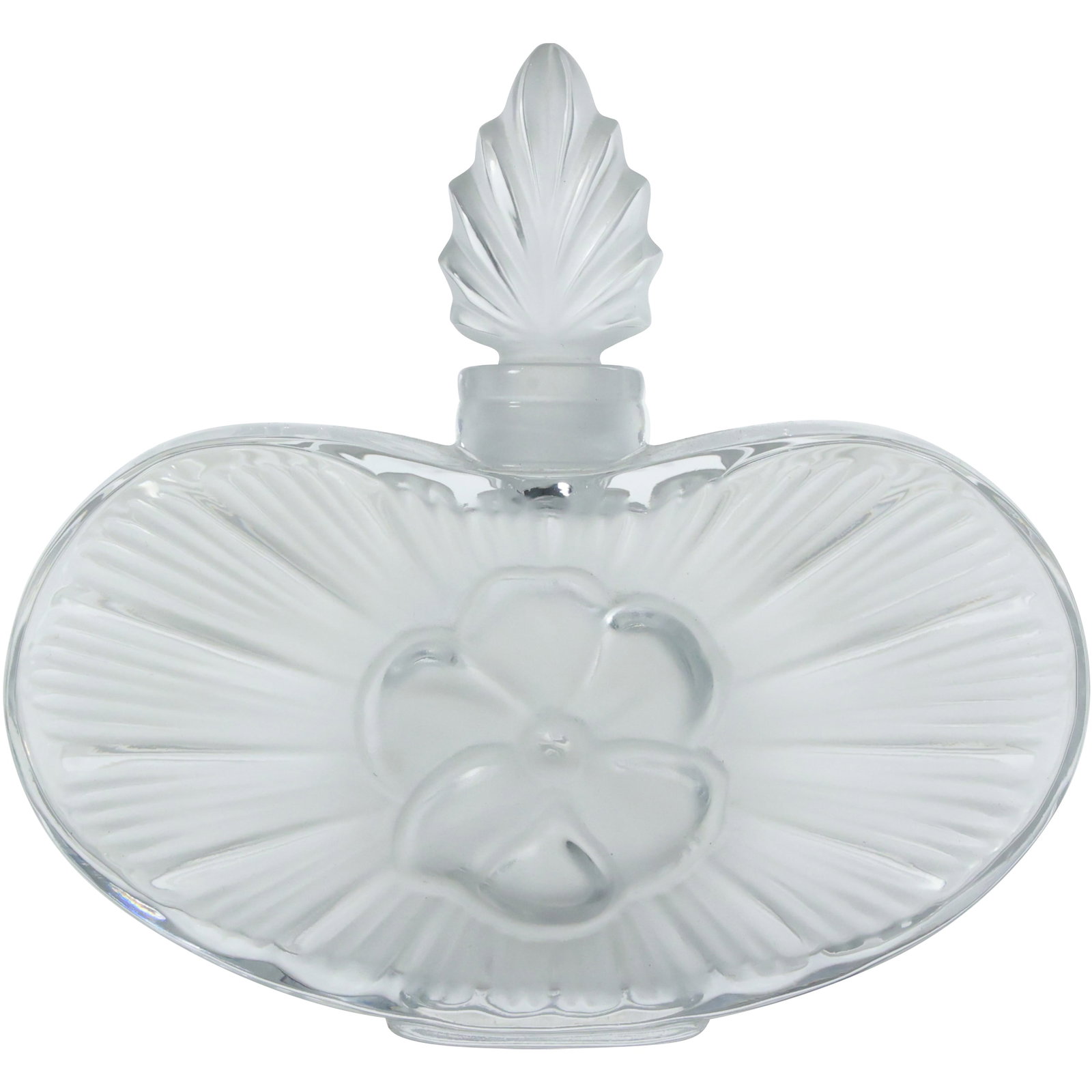 Signed Lalique France "Clarisse" Perfume Bottle Satin Crystal Glass 4.75 in. height x 5 in. wide: Signed Lalique France "Clarisse" Perfume Bottle Satin Crystal Glass 4.75 in. height x 5 in. wide. size: 4.75x5 shelf: A