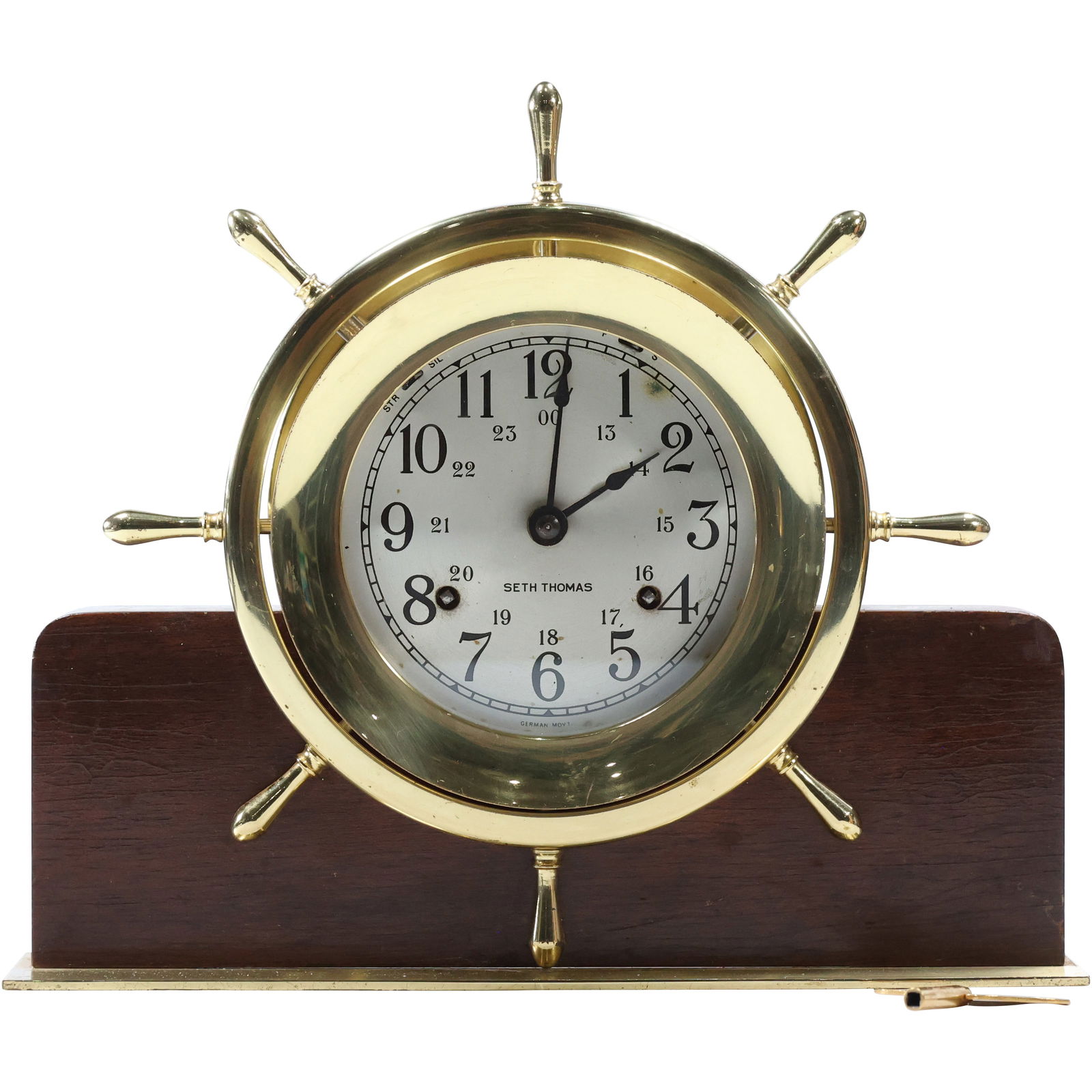 Seth Thomas Brass Ship's Clock Mounted on Wood Base 9 in. x 10.75 in. x 2.5 in. (1 of 9)