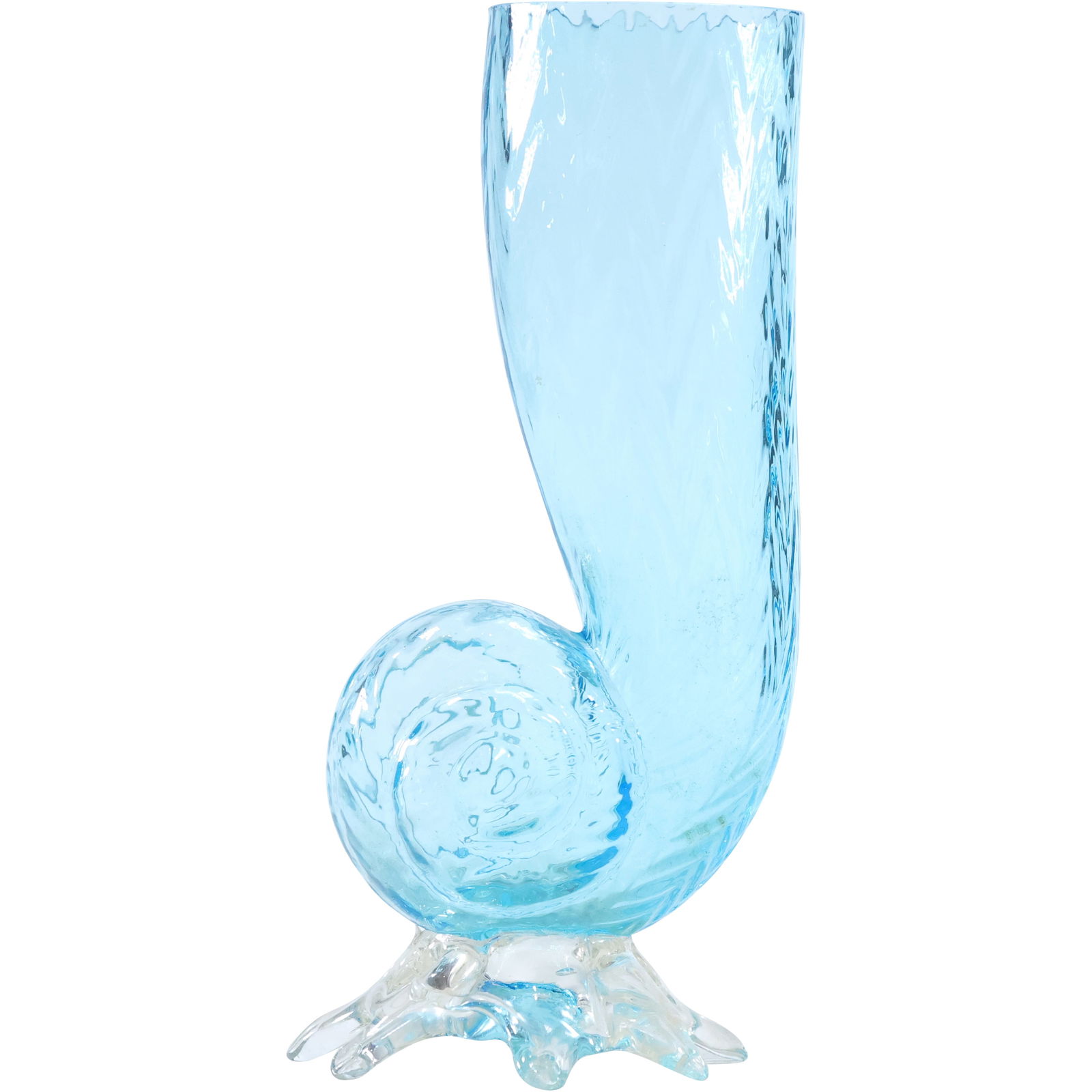 Venetian Unusual Form Ice Blue Art Glass Cornucopia Vase on Clear Base 8.25 in. height (1 of 6)