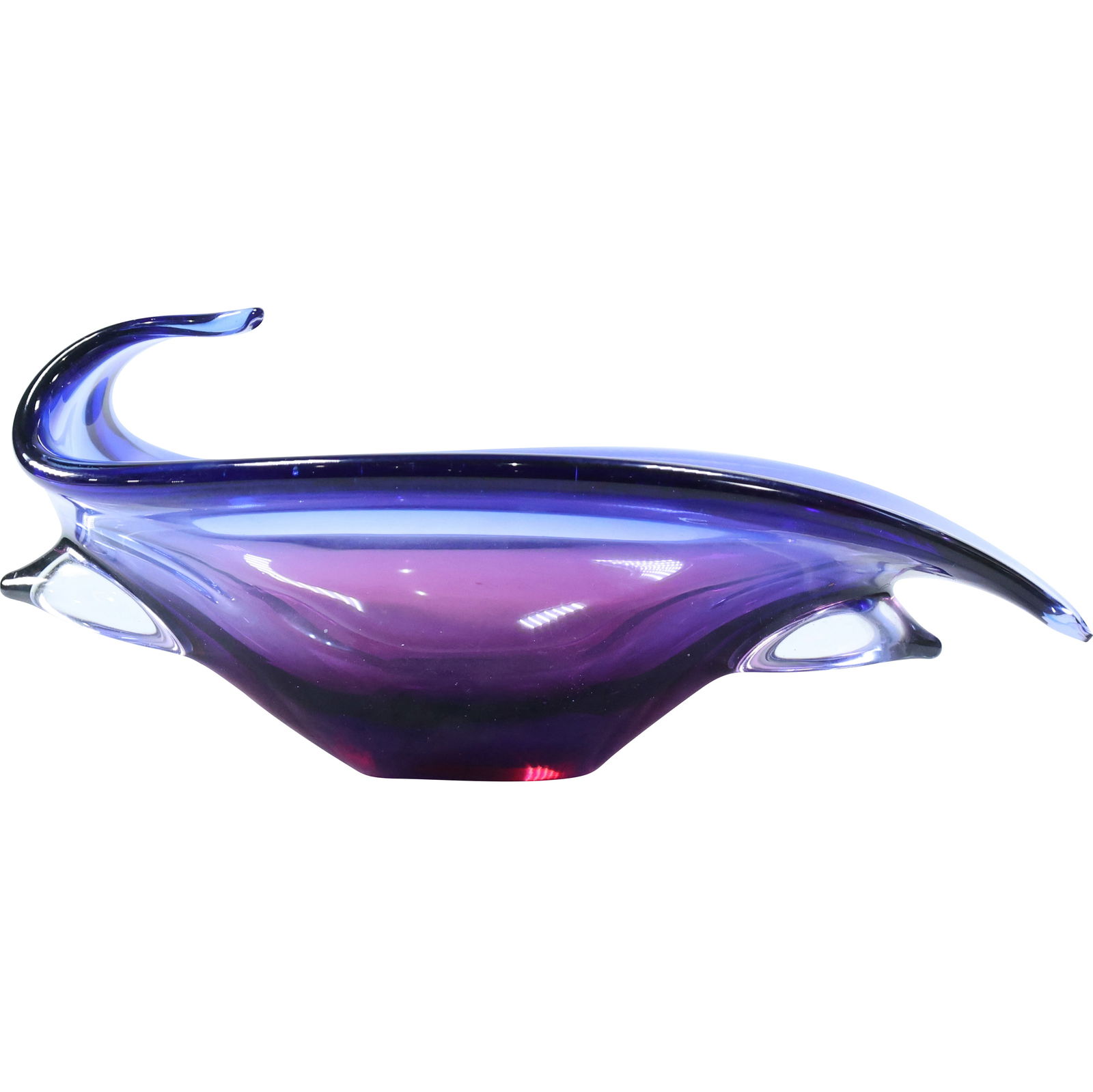 Quality Murano Art Glass Bowl Blues to Purple Amethyst attributed to Alfredo Barbini 11 in. length (1 of 7)