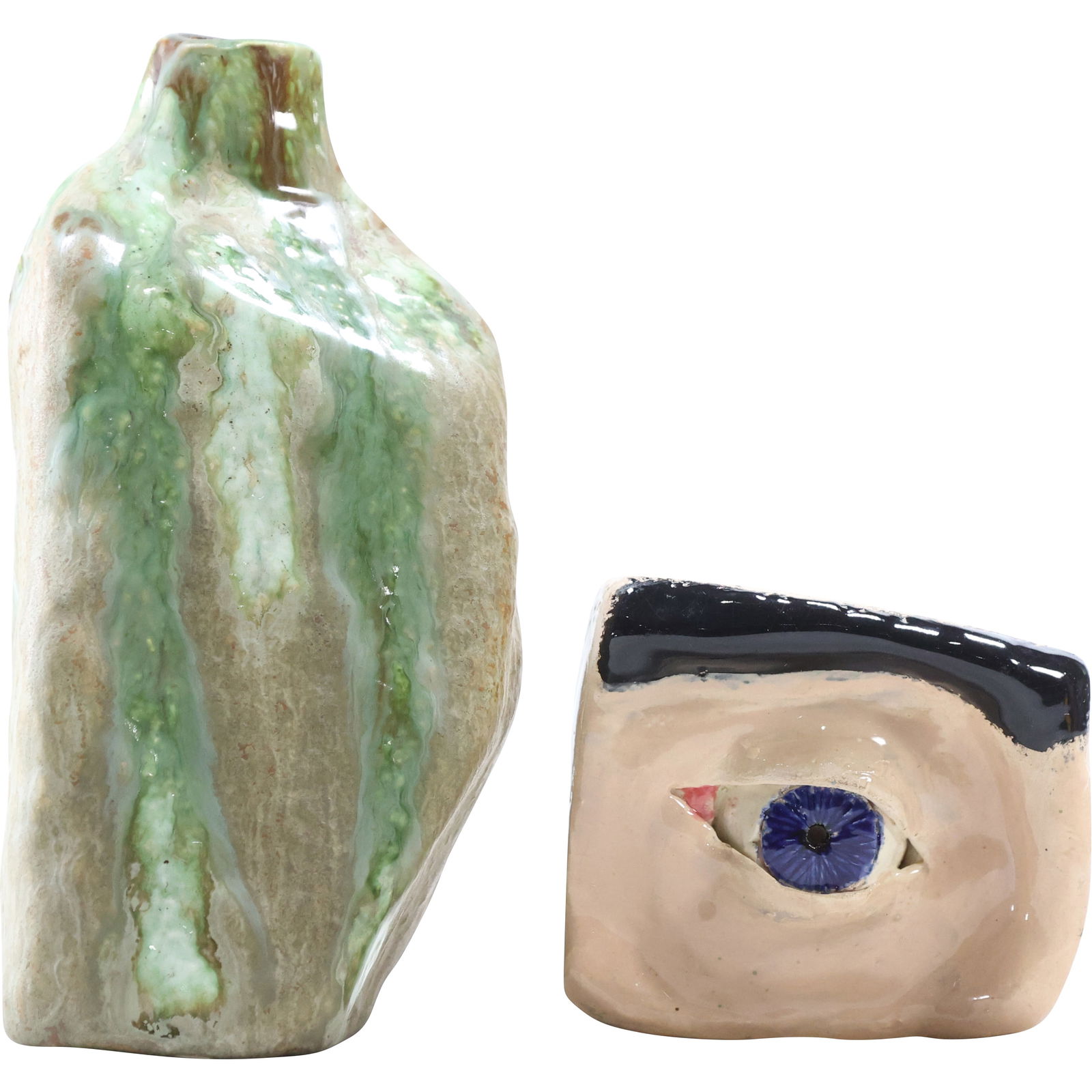 [2] Art Pottery Abstract Form Vase and Art Pottery "Eye" Sculpture Paperweight (1 of 13)