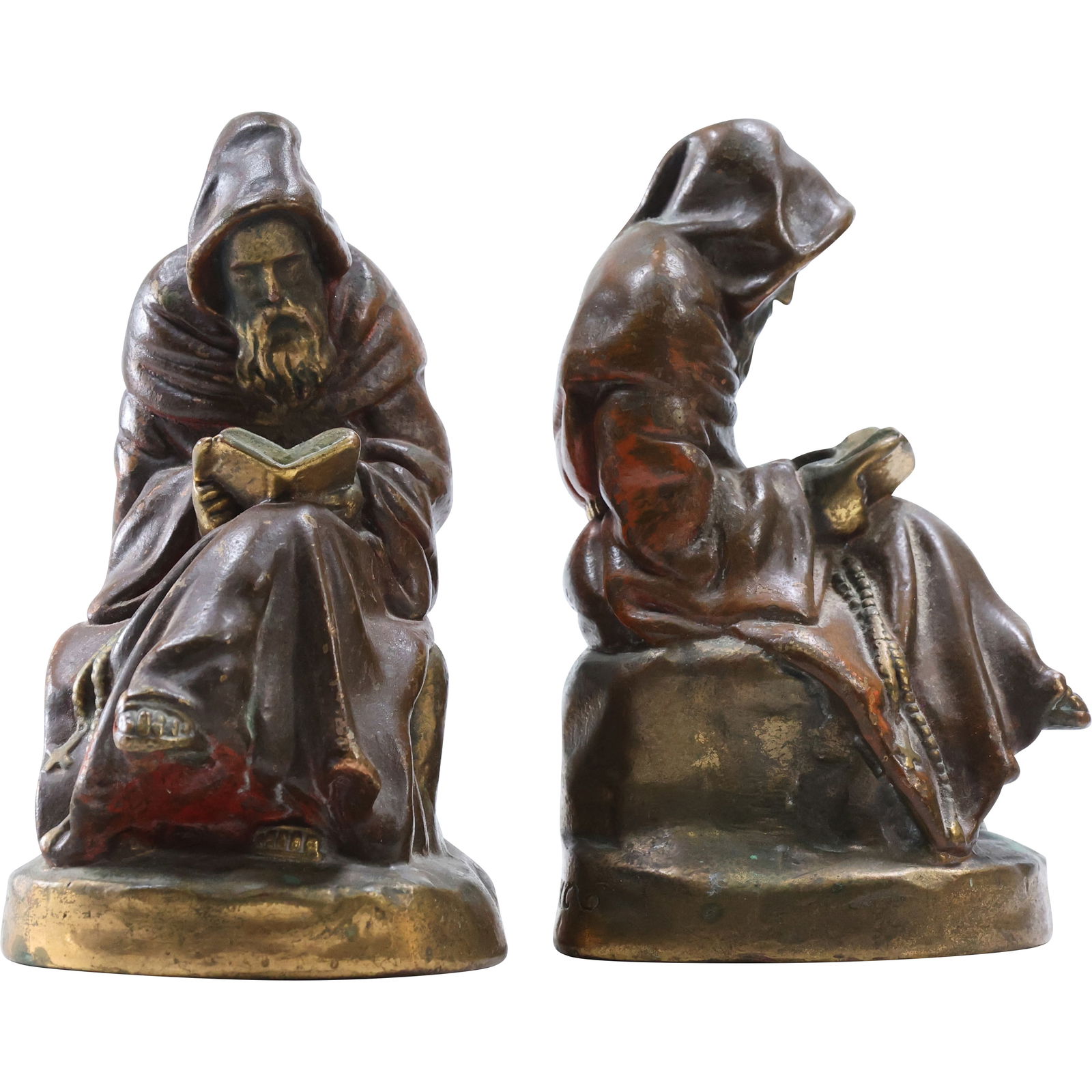 Circa 1920s Bronze Clad Bookends "Reading Monks" in Original Patina (1 of 9)