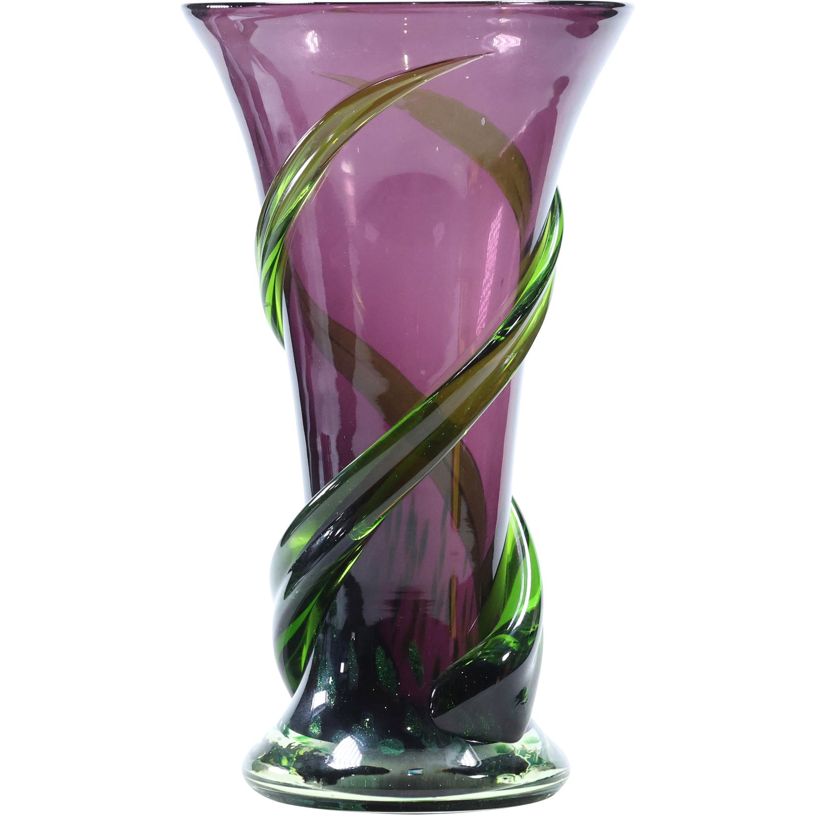 Stunning Amethyst Handblown Art Glass Vase with Applied Green Wrapped Vines 9.25 in. height (1 of 7)