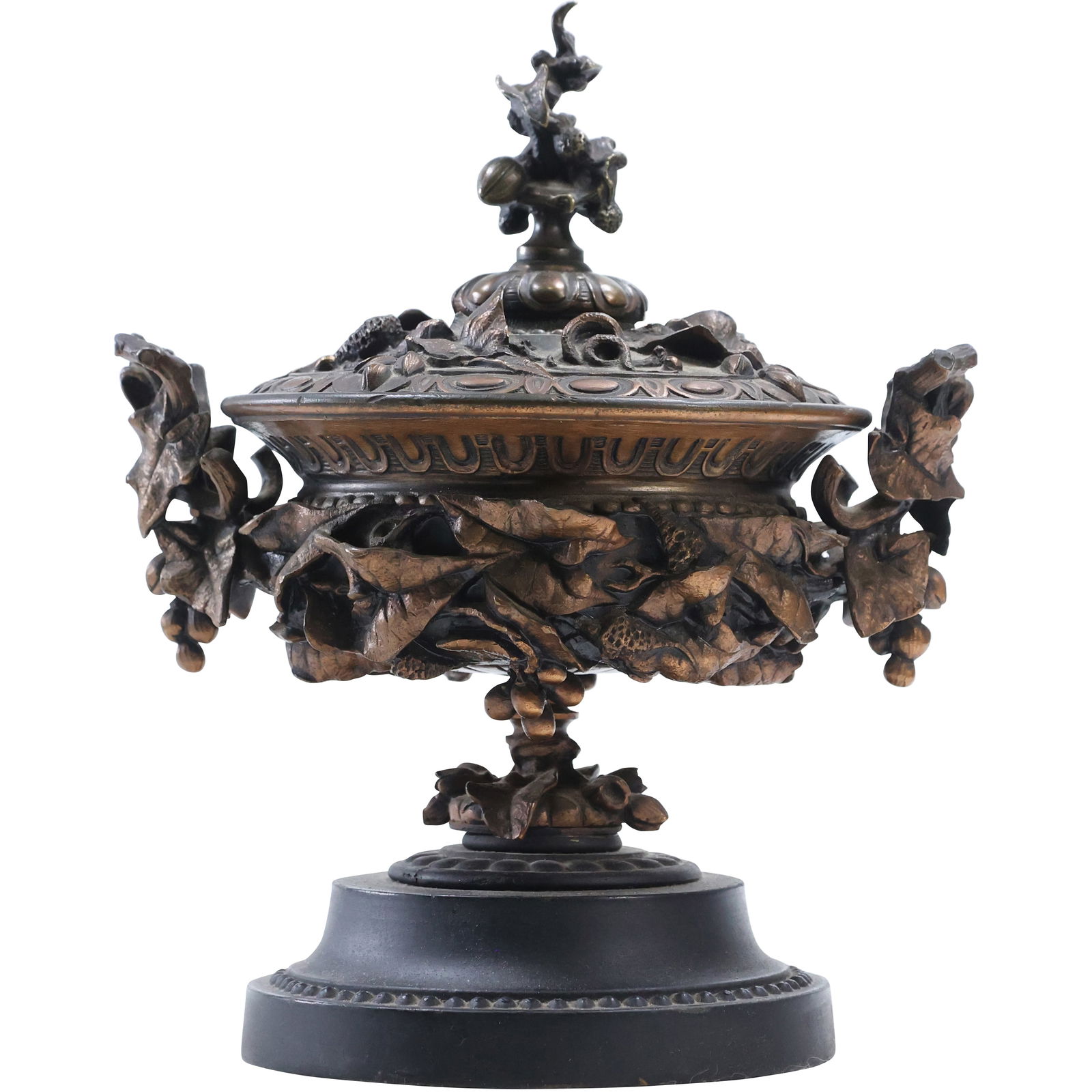19th C. Fancy Bronze Baroque Covered Urn Mounted on a Marble Base 9.5 in. height (1 of 8)