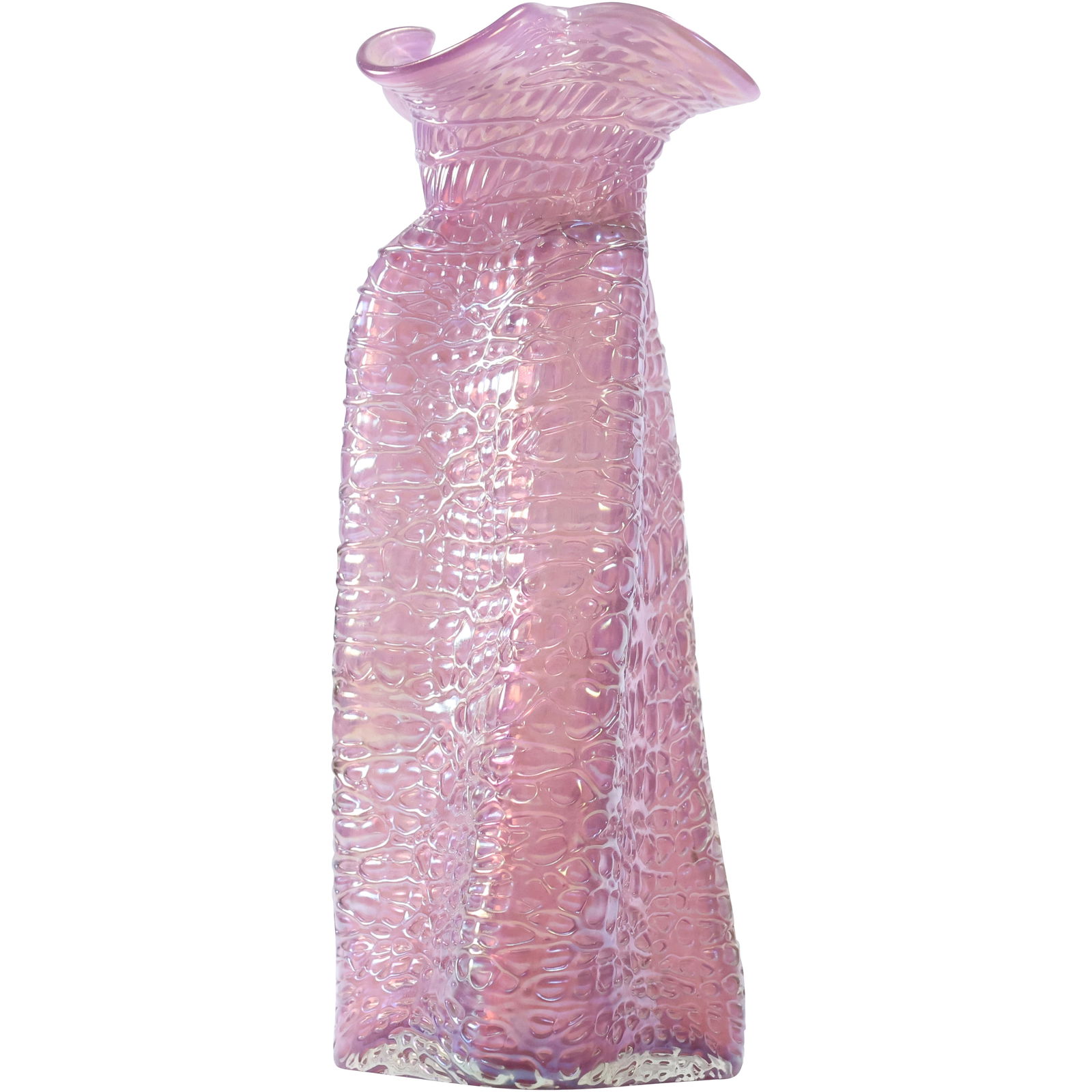 Pink Amethyst LOETZ Art Glass Twist Vase 10 in. height x 4 in. diameter: Pink Amethyst LOETZ Art Glass Twist Vase 10 in. height x 4 in. diameter. size: 10 x 4 x 4 shelf D