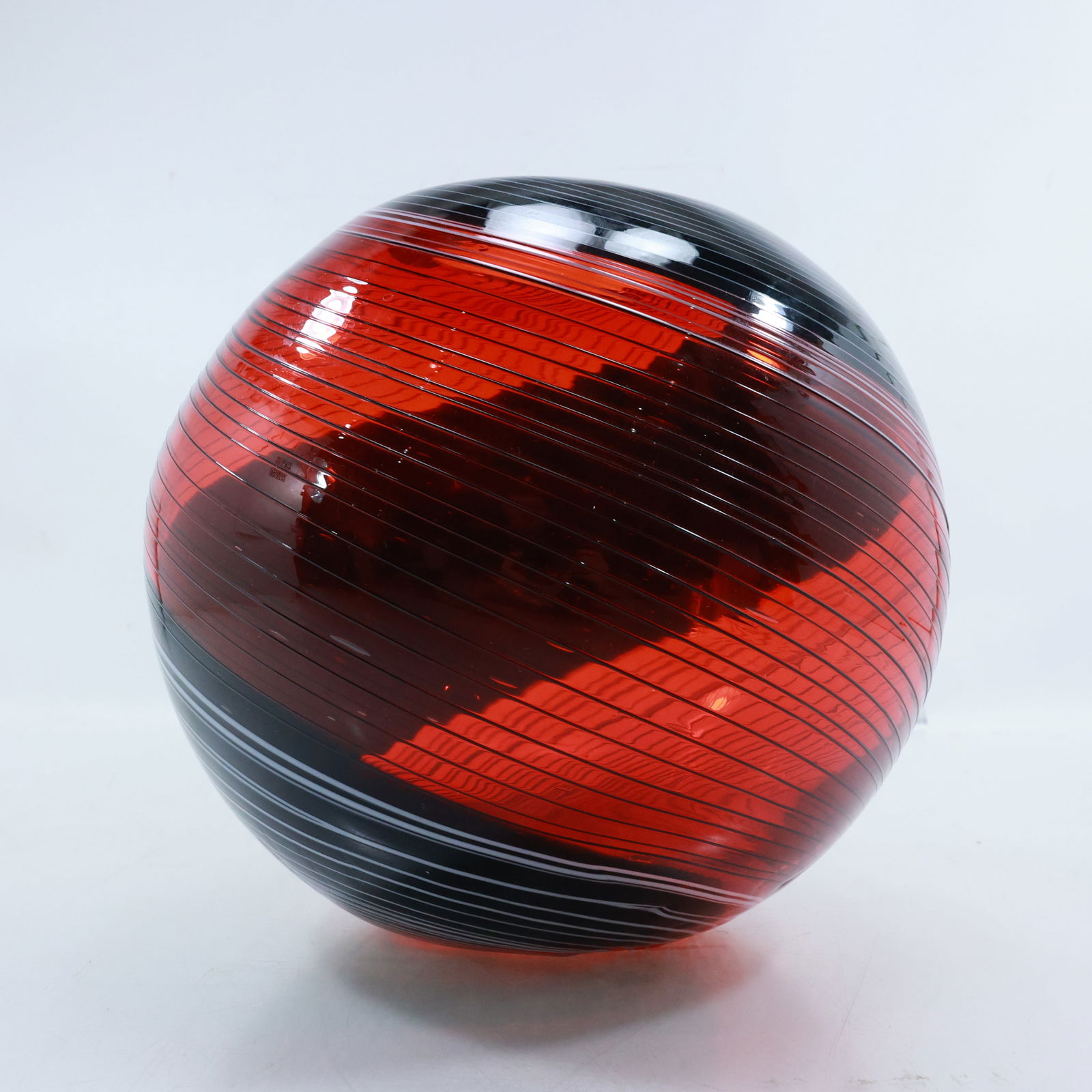 Style of David Patchen, Round Sphere Art Glass Vase Black and Red 8.25 in. x 8 in. (1 of 16)