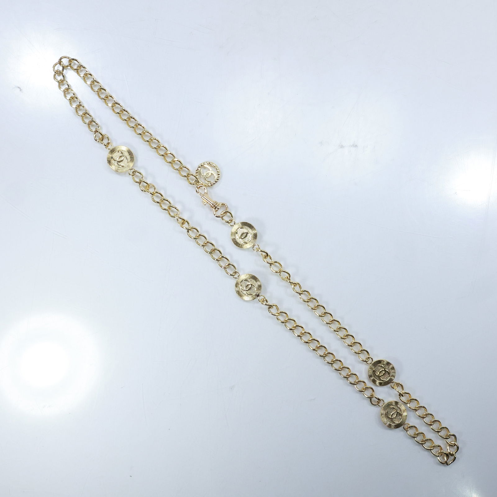 CHANEL Gold Tone Belt 39 inches length: CHANEL Gold Tone Belt 39 inches length. size: 39 inches long shelf: A