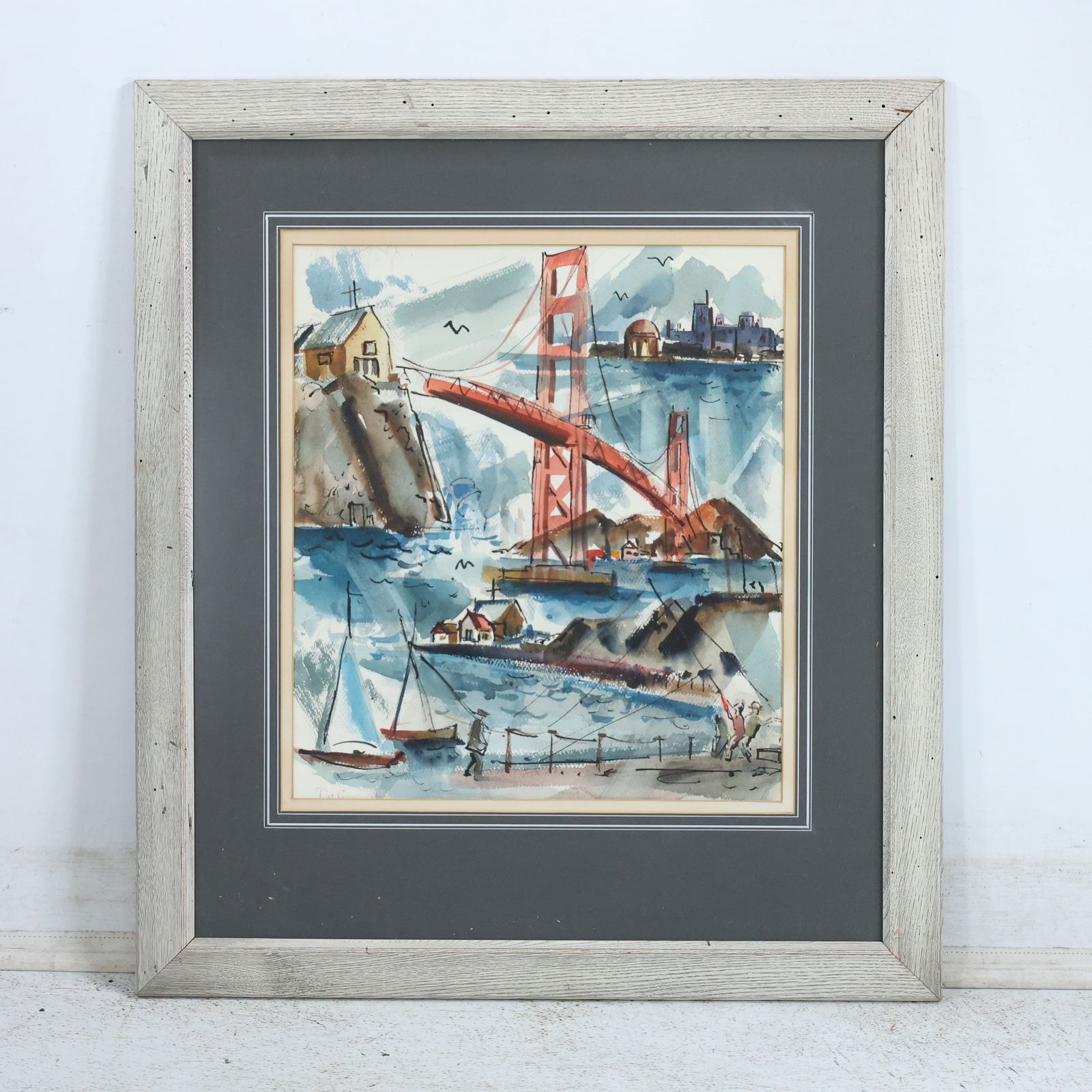 “San Francisco The Golden Gate” Bridge Watercolor Painting, Artist Signed illegible (1 of 15)