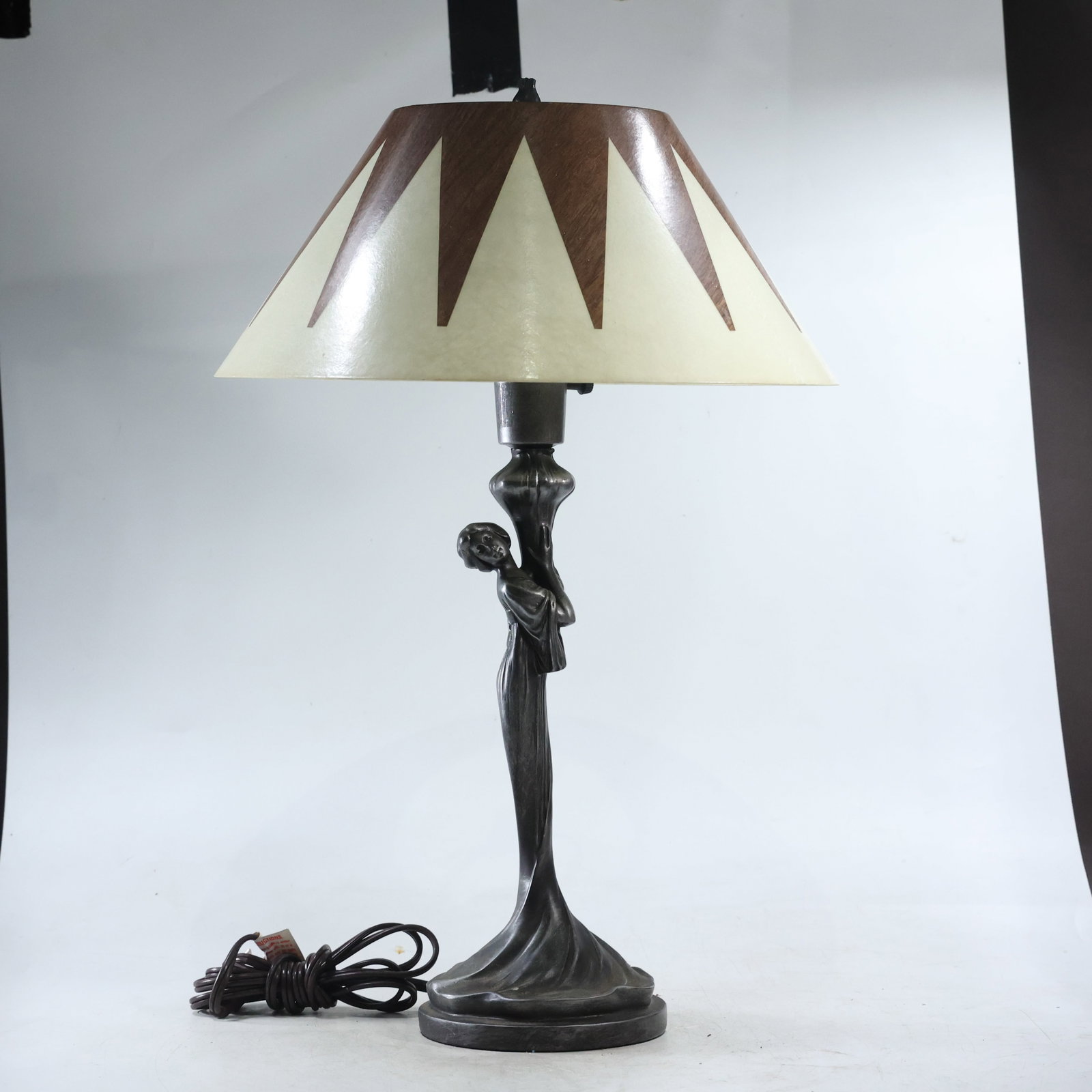 Vintage Art Deco Woman Figure Metal Base Table Lamp with Vintage Fiberglass Shade 22.5 in. h. (1 of 10)