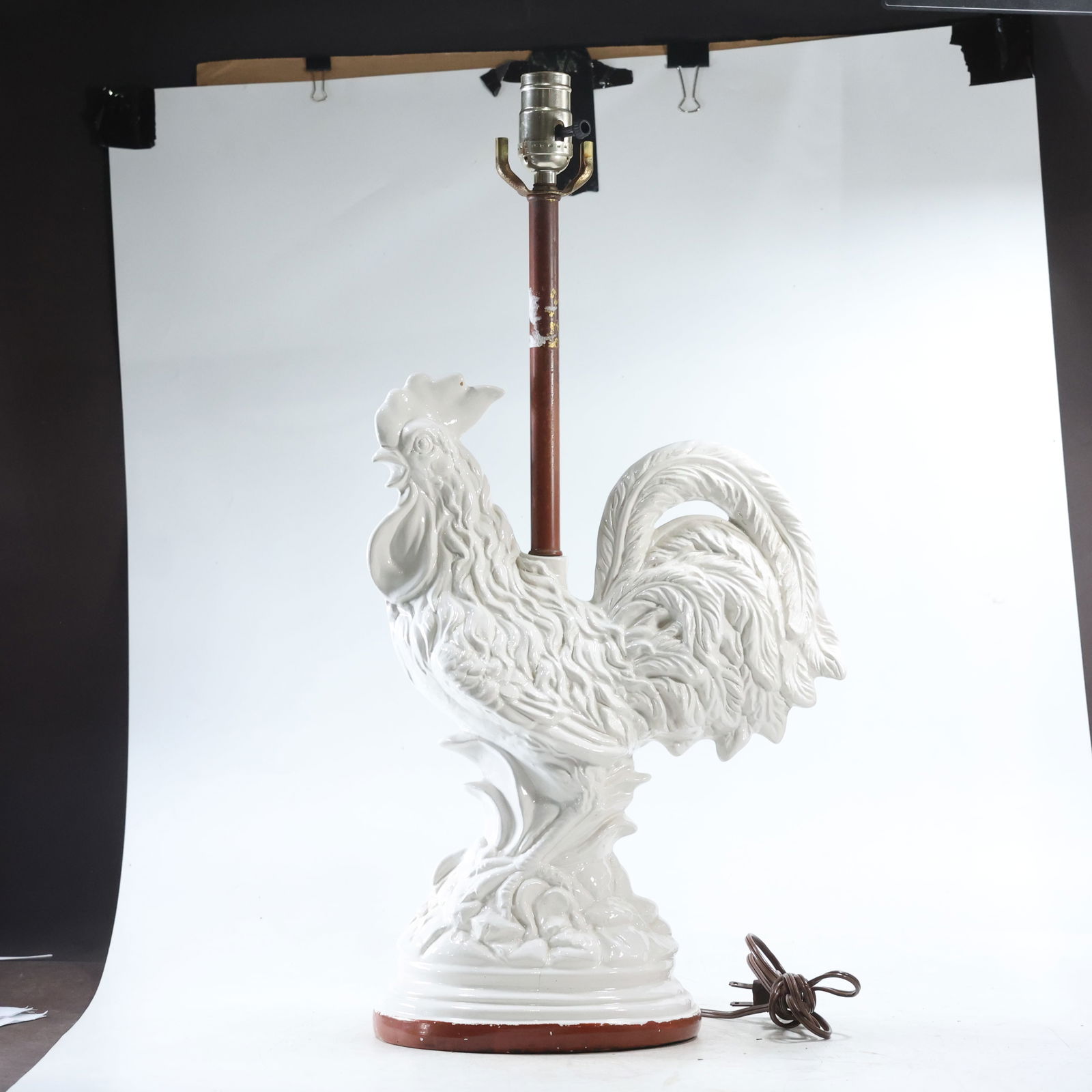 Mid Century French Rooster Lamp in White Ceramic  24.25 in. overall height (1 of 11)