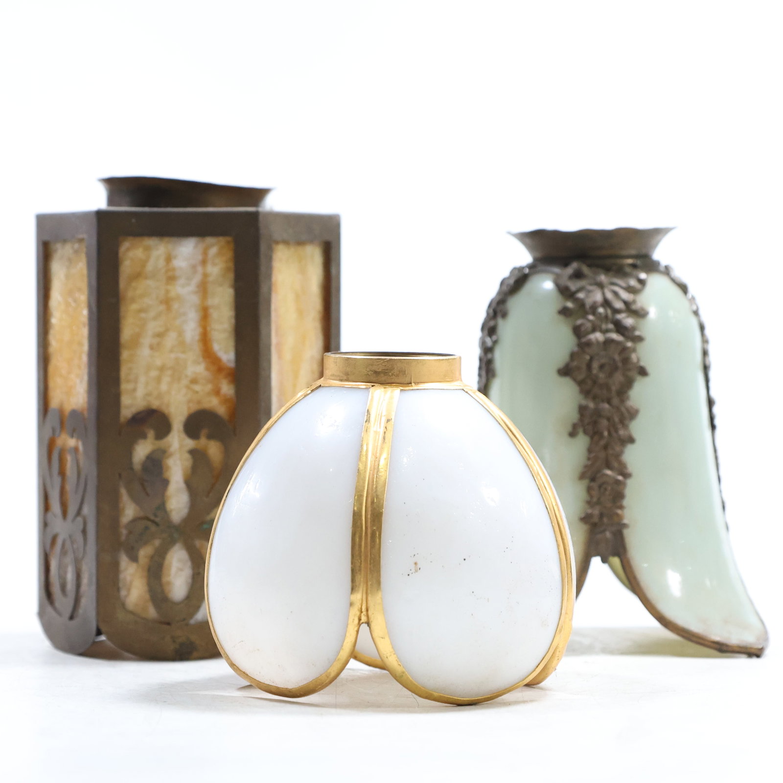 2 Assorted Antique Small Slag Glass Lamp Shades 2.25 in. fitter (1 of 13)