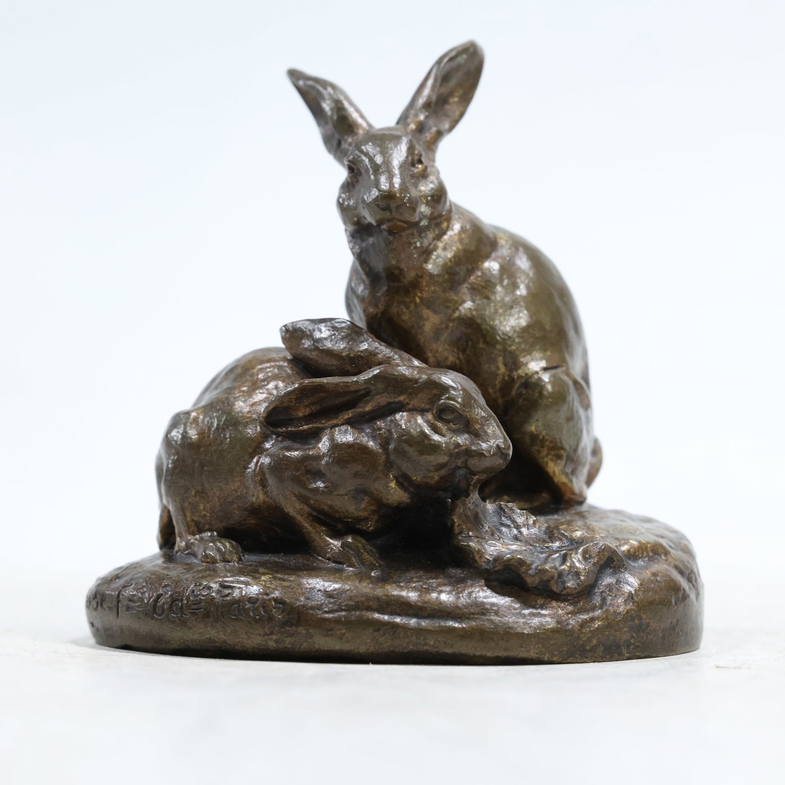 Signed Clovis Edmond Masson Pair of Bronze Rabbits Sculpture, good patina (1 of 11)