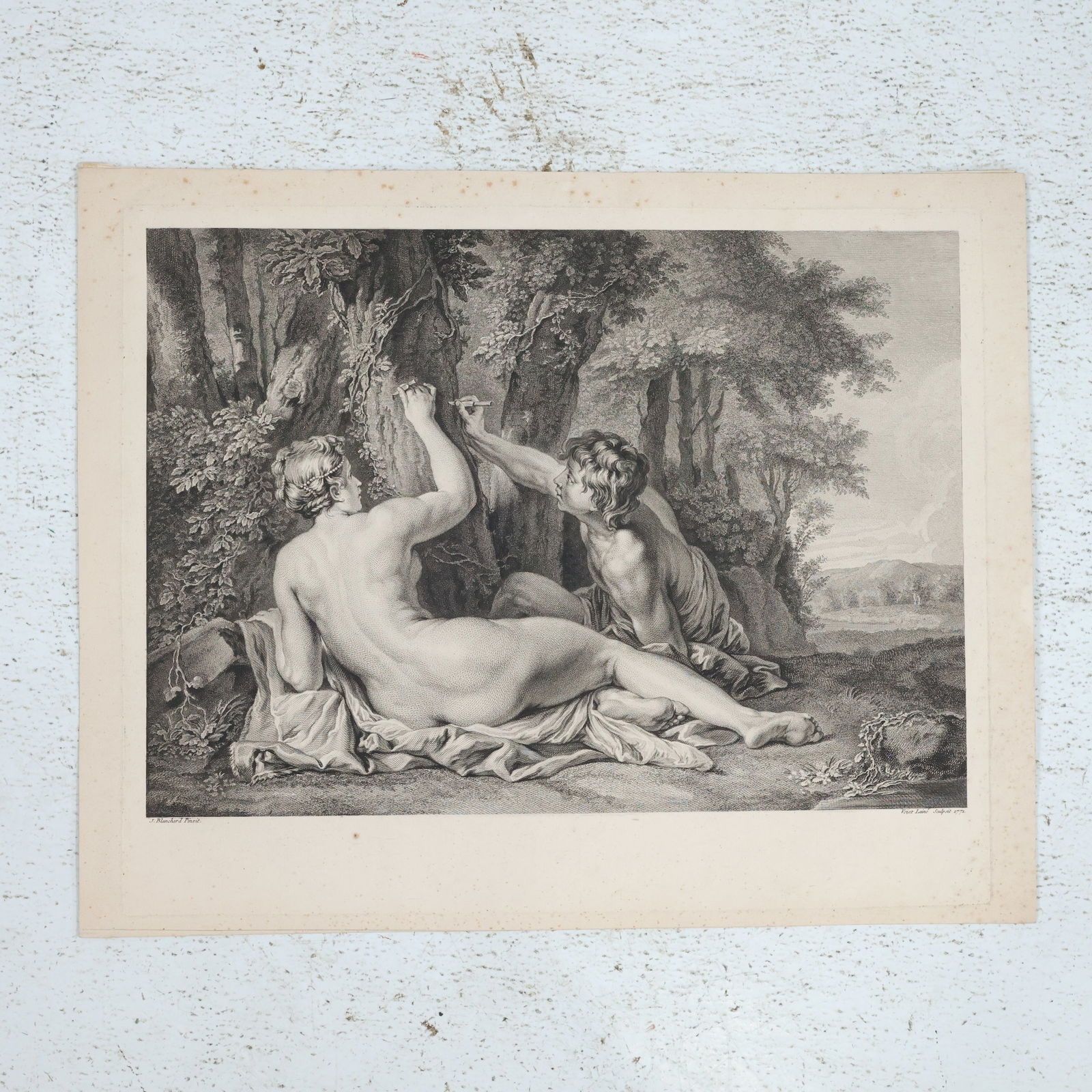 Jacques Blanchard Angélique et Médor - engraving Le Grand XVIIIe: Jacques Blanchard Angélique et Médor - engraving Le Grand XVIIIe. size: 17.25 x 21.75 middle