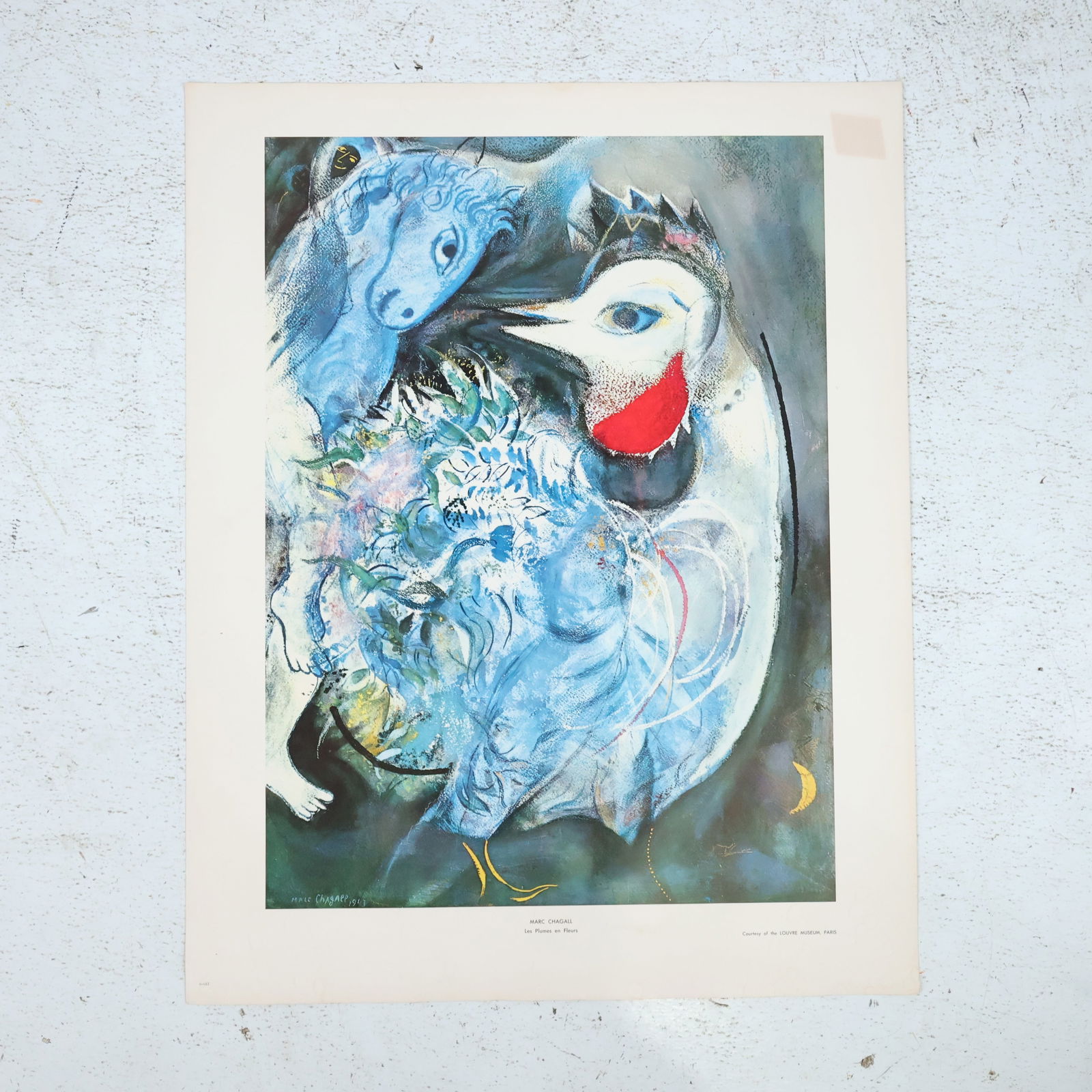MARC CHAGALL Lithograph Print "Le Plumes en Fleurs", Courtesy of the Louvre Museum, Paris (1 of 14)