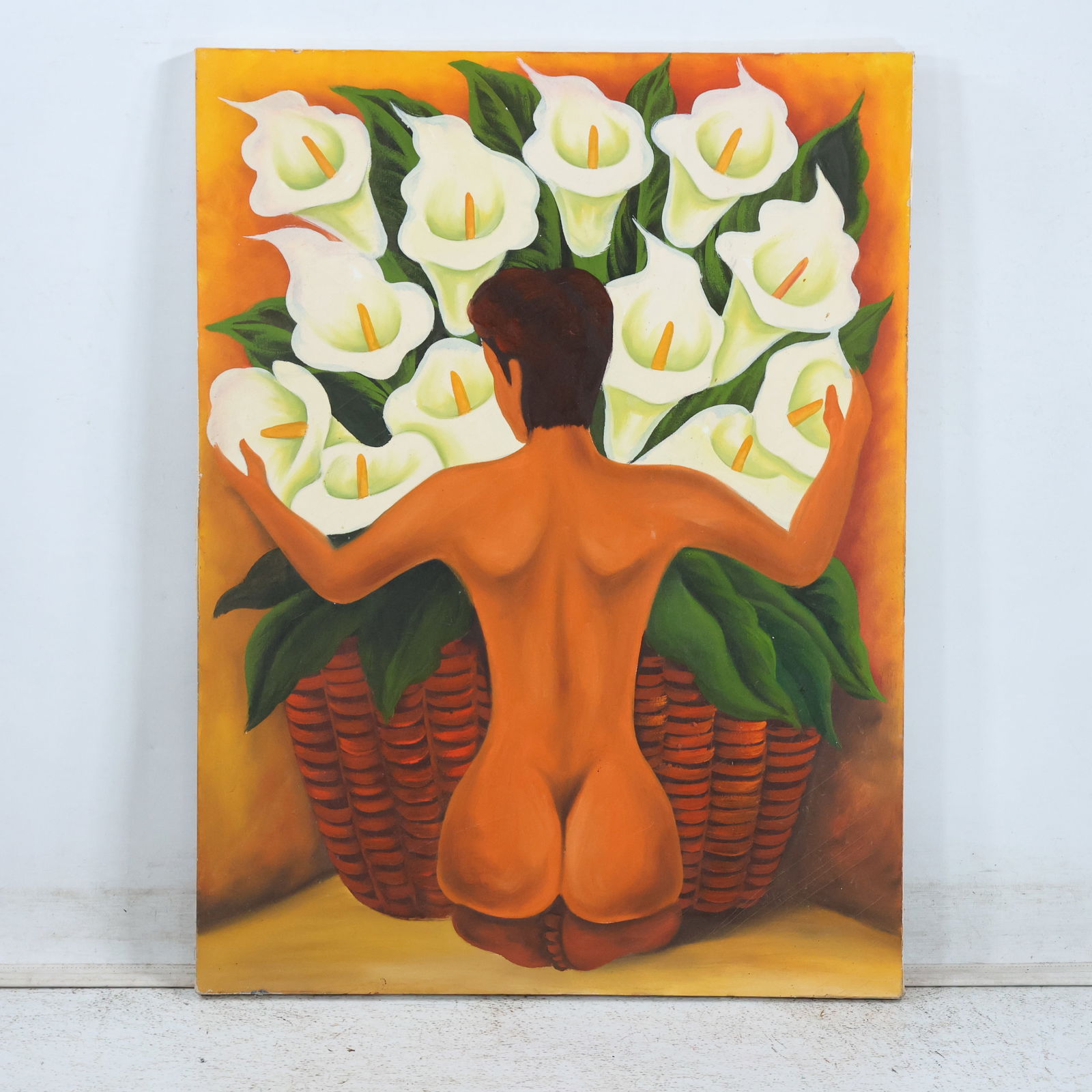 after Diego Rivera, Nude with Calla Lilies, Oil on Canvas Painting: after Diego Rivera, Nude with Calla Lilies, Oil on Canvas Painting. size: 31.5 x 23.75