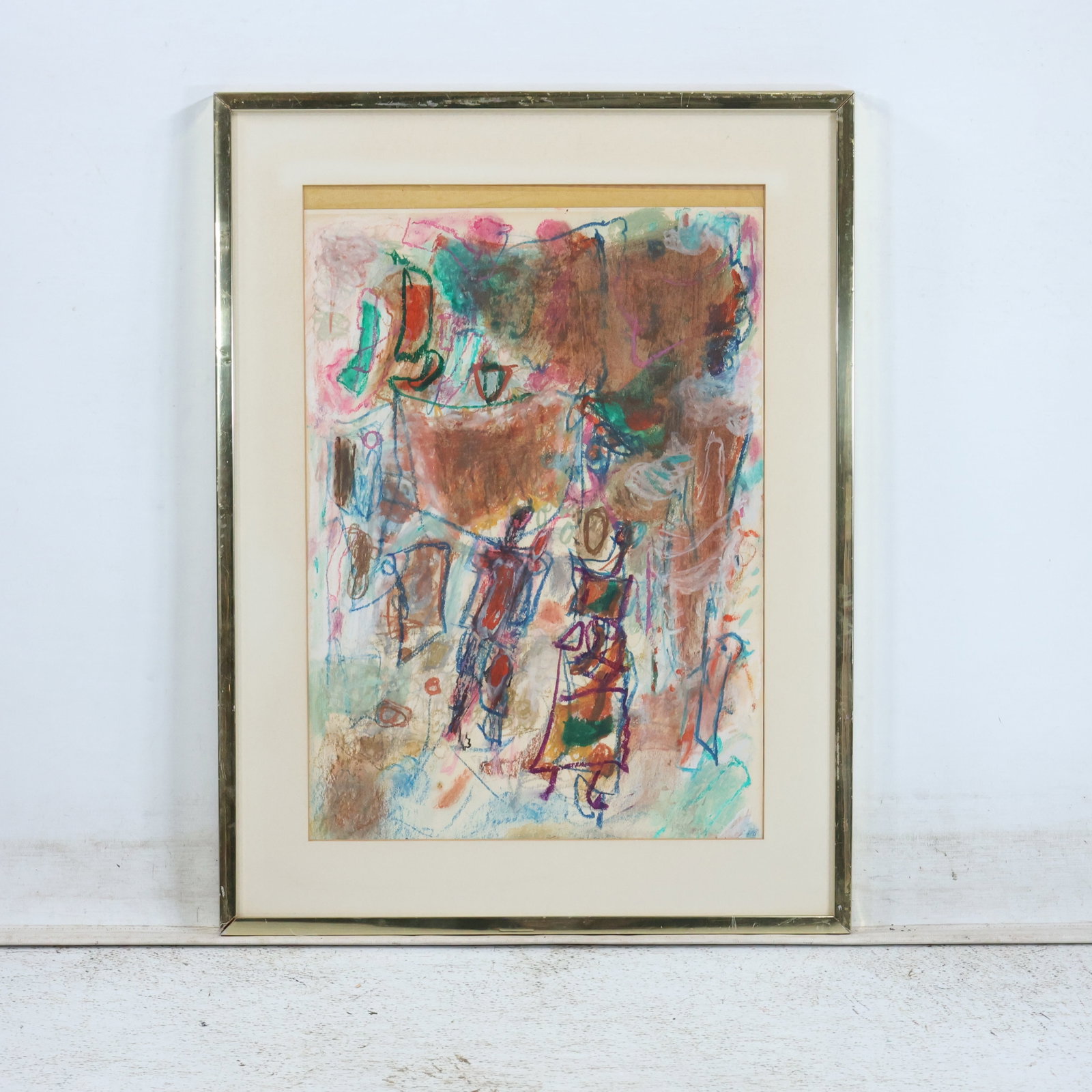 Vintage Mixed Media Pastel Abstract Painting, Framed: Vintage Mixed Media Pastel Abstract Painting, Framed, size: 19.5 x 13.5 matte, 24.75 x 18.75 outside frame