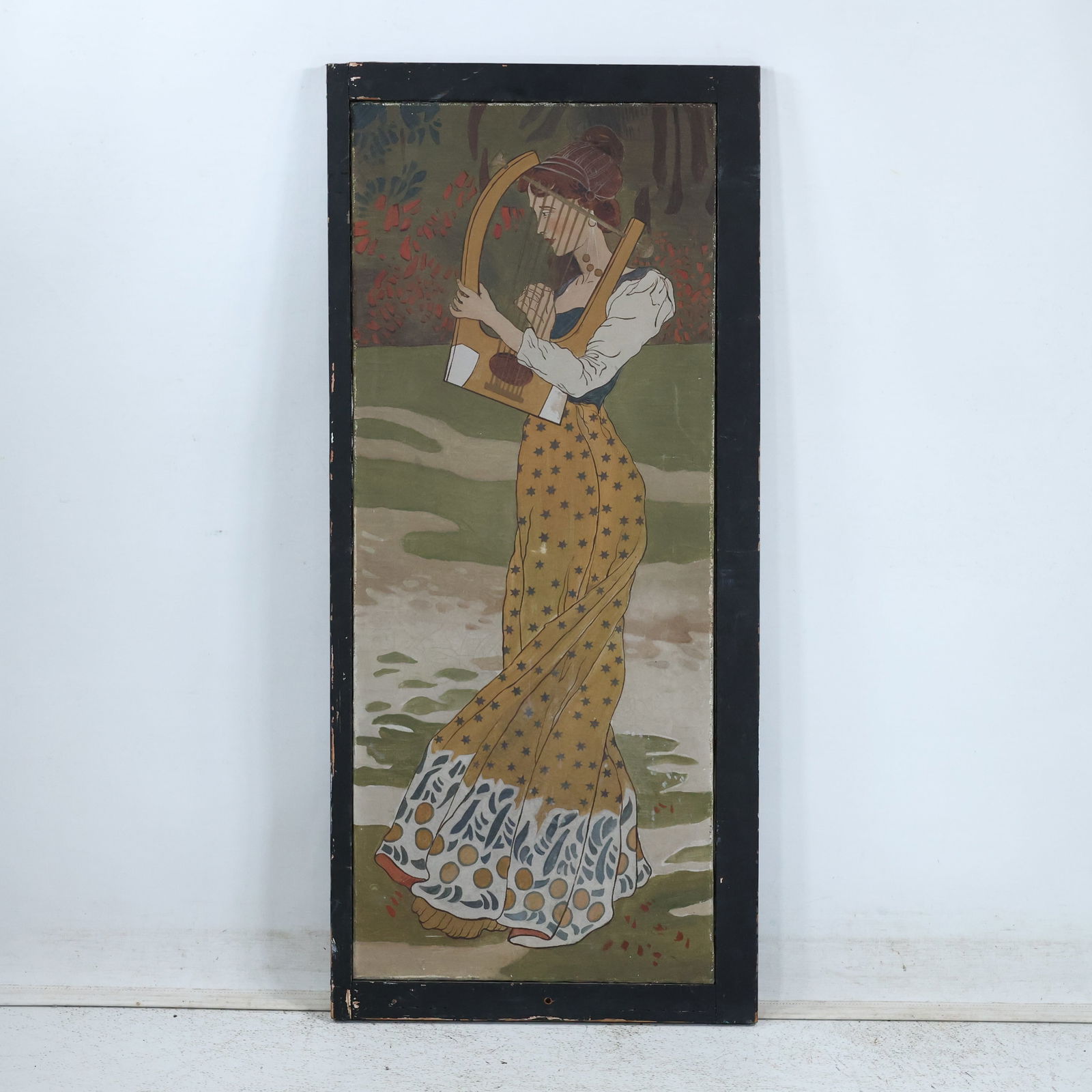 Art Nouveau Woman Playing a Harp Vintage Framed Lithograph (1 of 19)