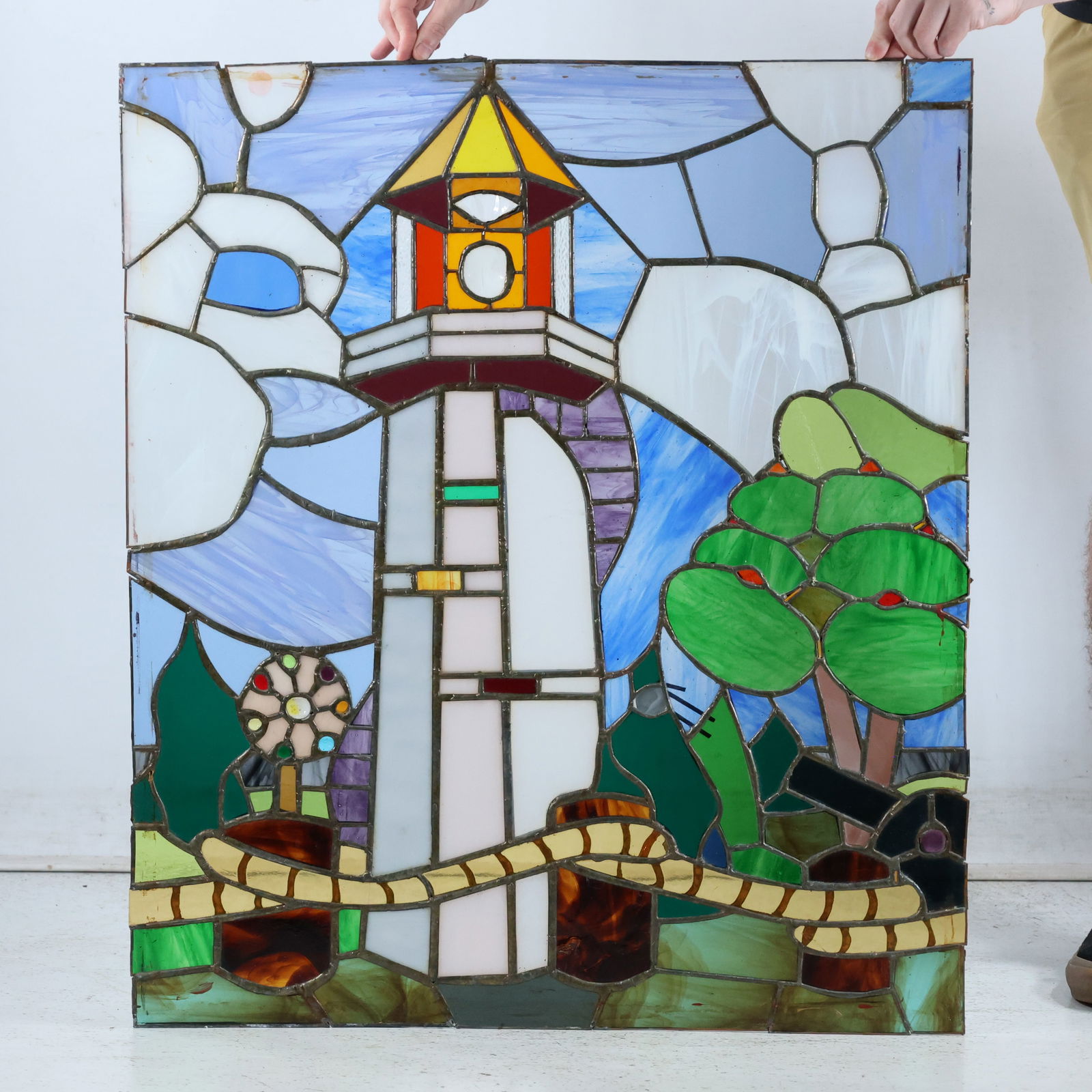 Leaded and Stain Glass Panel "Lighthouse" 29.5 in. x 25.5 in. (1 of 14)