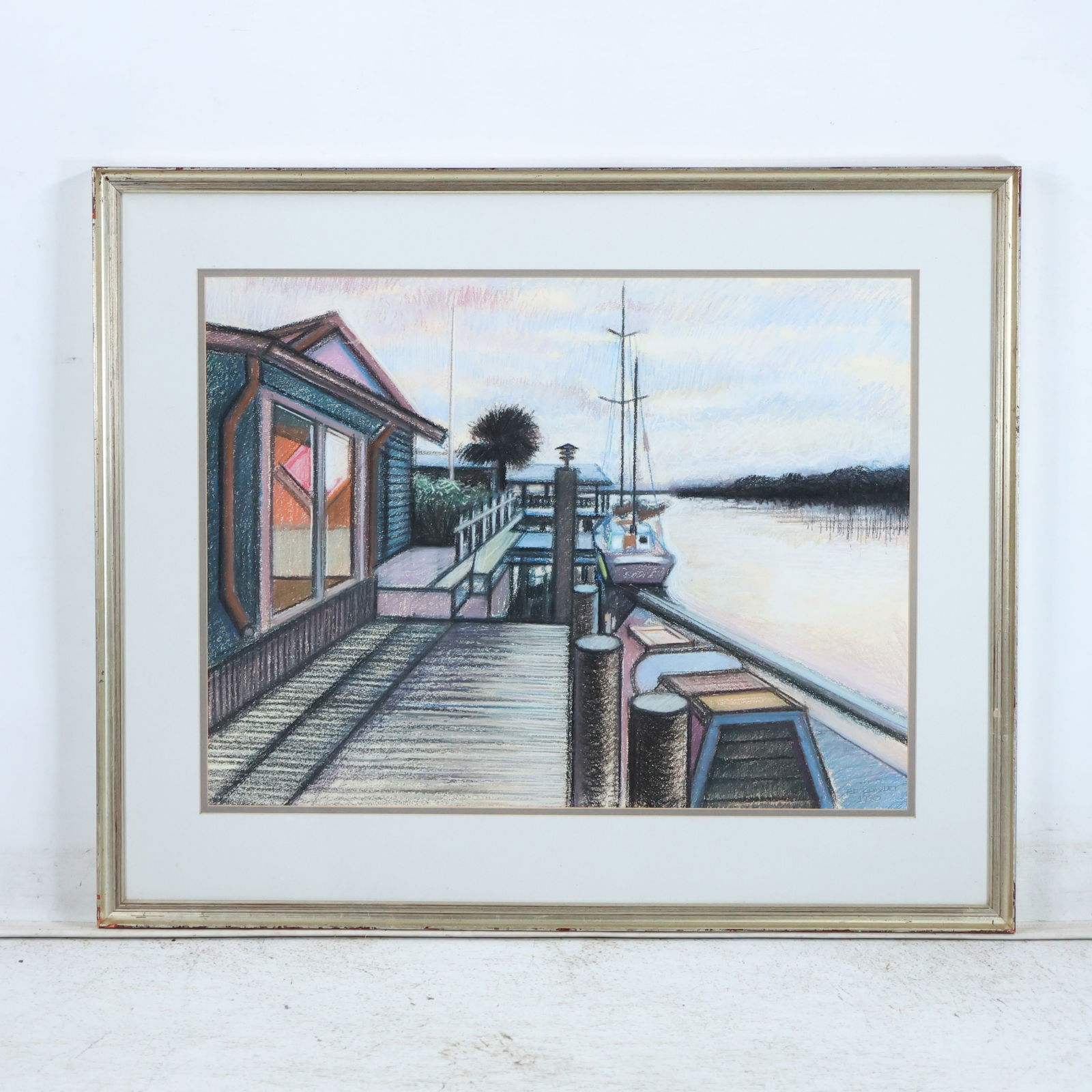 Original Pastel by Edward "Ed" Cowley (1925-2014) "On the Dock" Ponce Inlet, painted in 1990 (1 of 14)