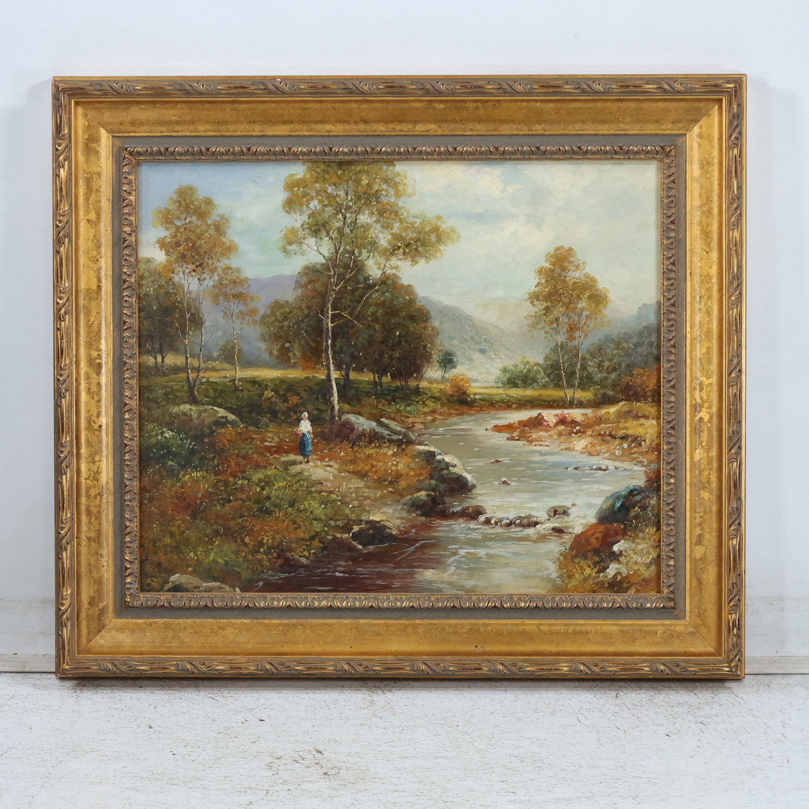 Kerckhoven, Fine 20th C. Oil on Canvas Painting Landscape with Stream and Figure (1 of 11)