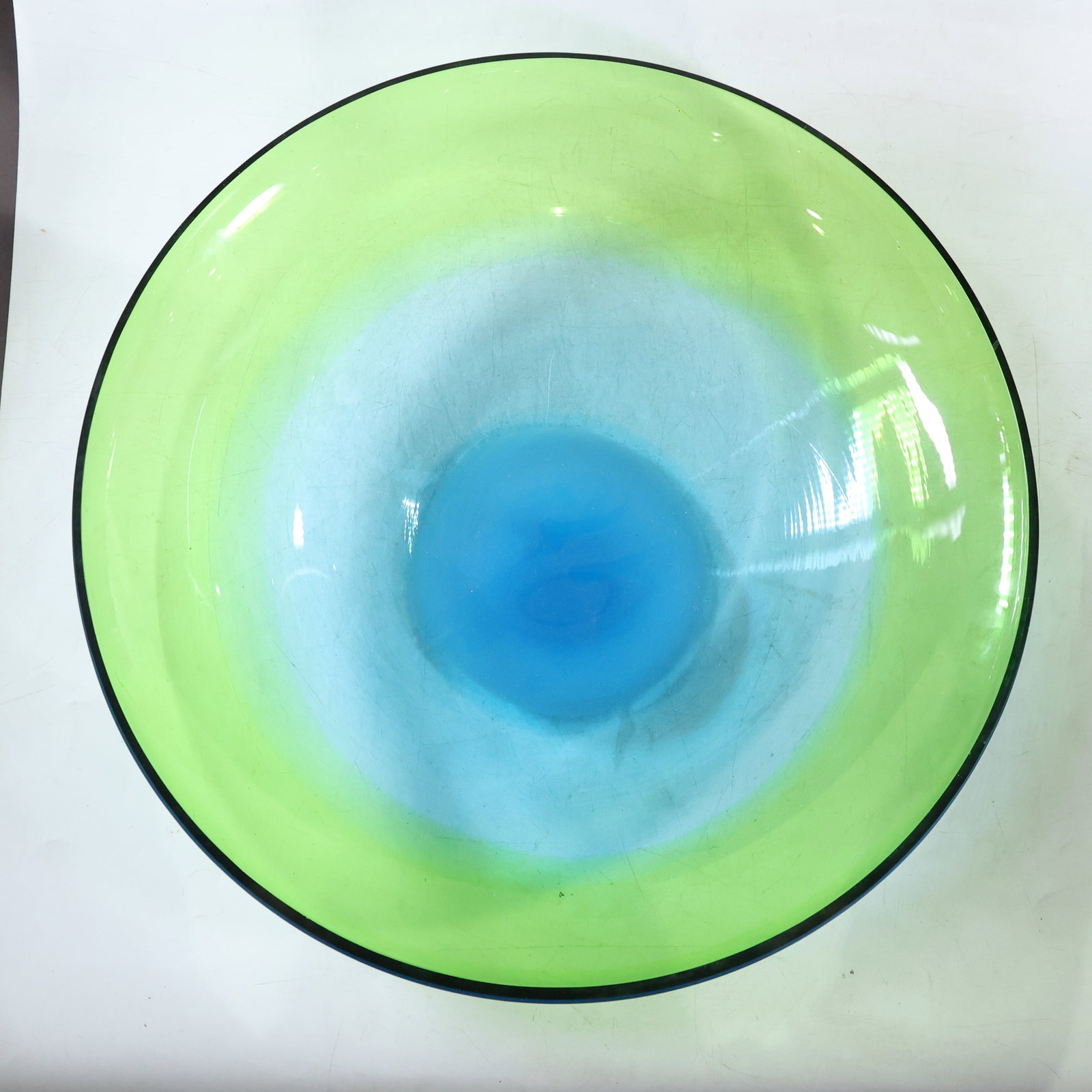 Large Round Mid-Century Modern Art Glass Platter Center Bowl Green to Blue 19.5 in. diameter (1 of 8)