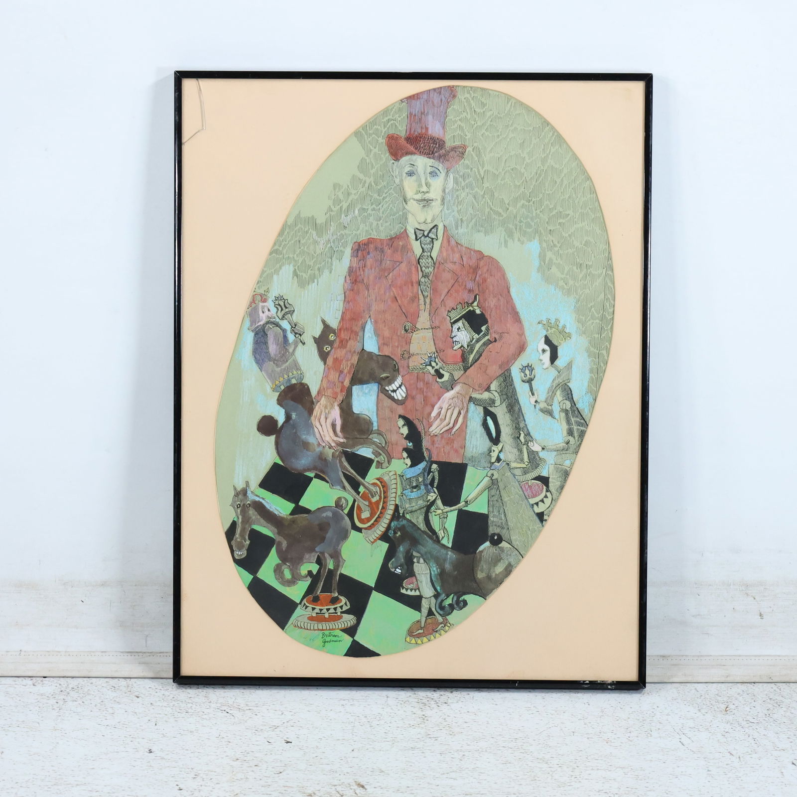 Bertram Goodman (1904 - 1988) American, Watercolor Painting titled :The Reefer", framed: Bertram Goodman (1904 - 1988) American, Watercolor Painting titled :The Reefer", framed. size: 20 x 14.5 matte, 22.25 x 17.25 outside frame - broken glass. ASKart: Bertram A. Goodman (1904 - 1988) was