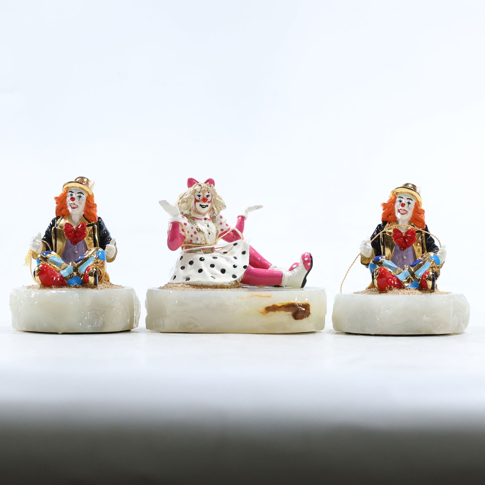 3 Assorted RON LEE Metal Enameled Clown Figures Statues on Onyx Bases, Signed (1 of 14)