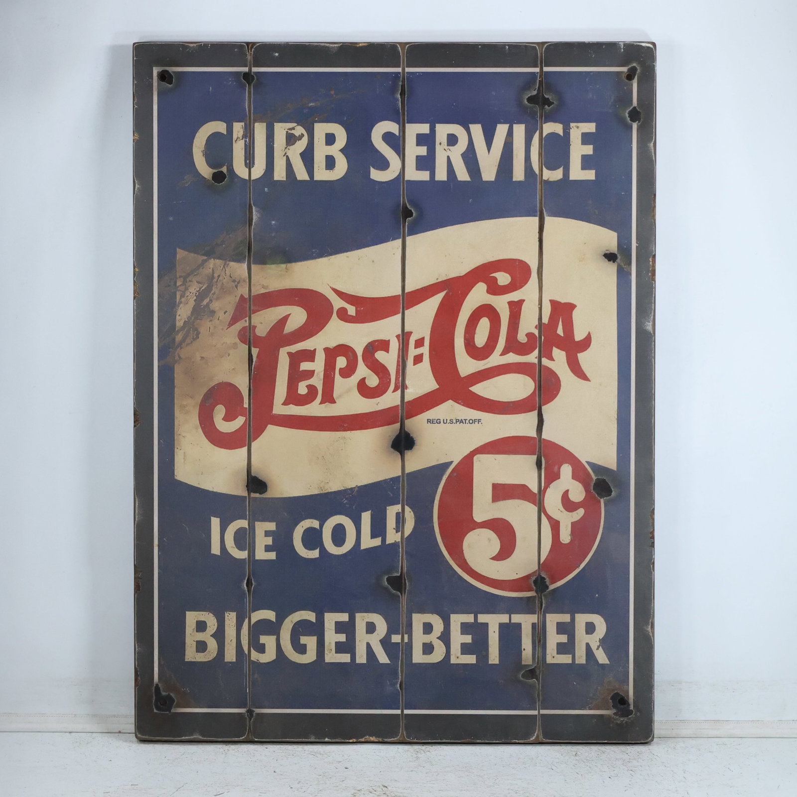 Large Novelty Wood Print Sign: PEPSI COLA "Curb Service" Ice Cold 5-Cents 48 inches x 36 inches: Large Novelty Wood Print Sign: PEPSI COLA "Curb Service" Ice Cold 5-Cents, Bigger-Better, 48 inches x 36 inches size: 48 x 36
