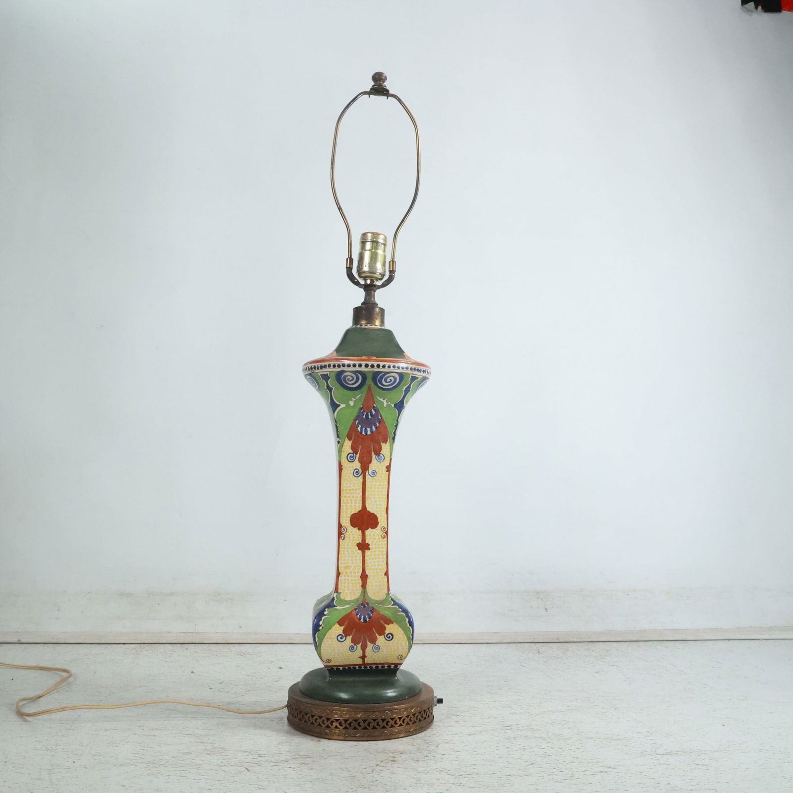 19th C. Victorian Art Nouveau Art Pottery Table Lamp Base, 31 inches overall height x 6 in. wide (1 of 16)