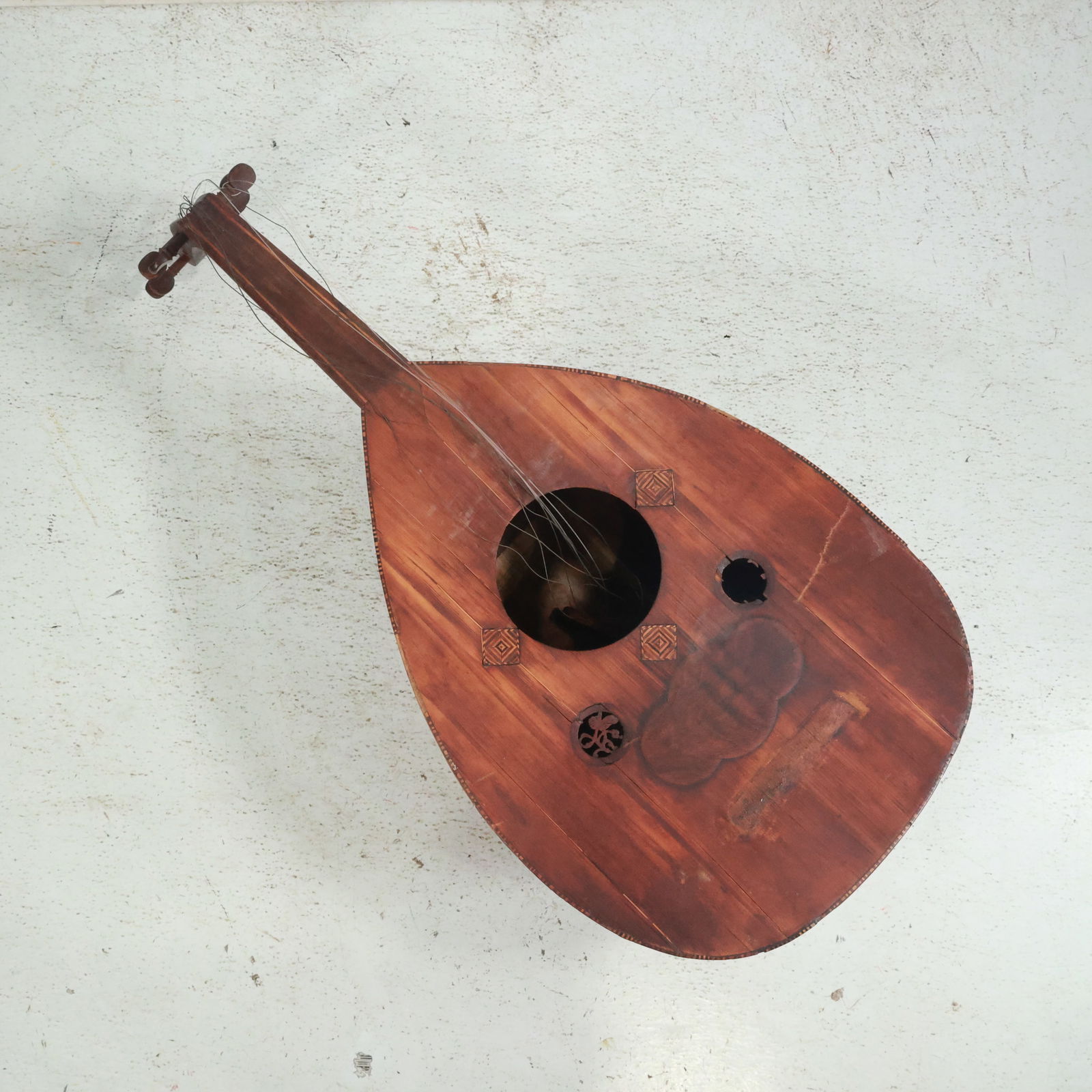 Antique Middle Eastern Oud Musical Instrument for Restoration, Paper Label inside: Antique Middle Eastern Oud Musical Instrument for Restoration, Paper Label inside. size: 31 x 8.5 x 14.5 shelf C