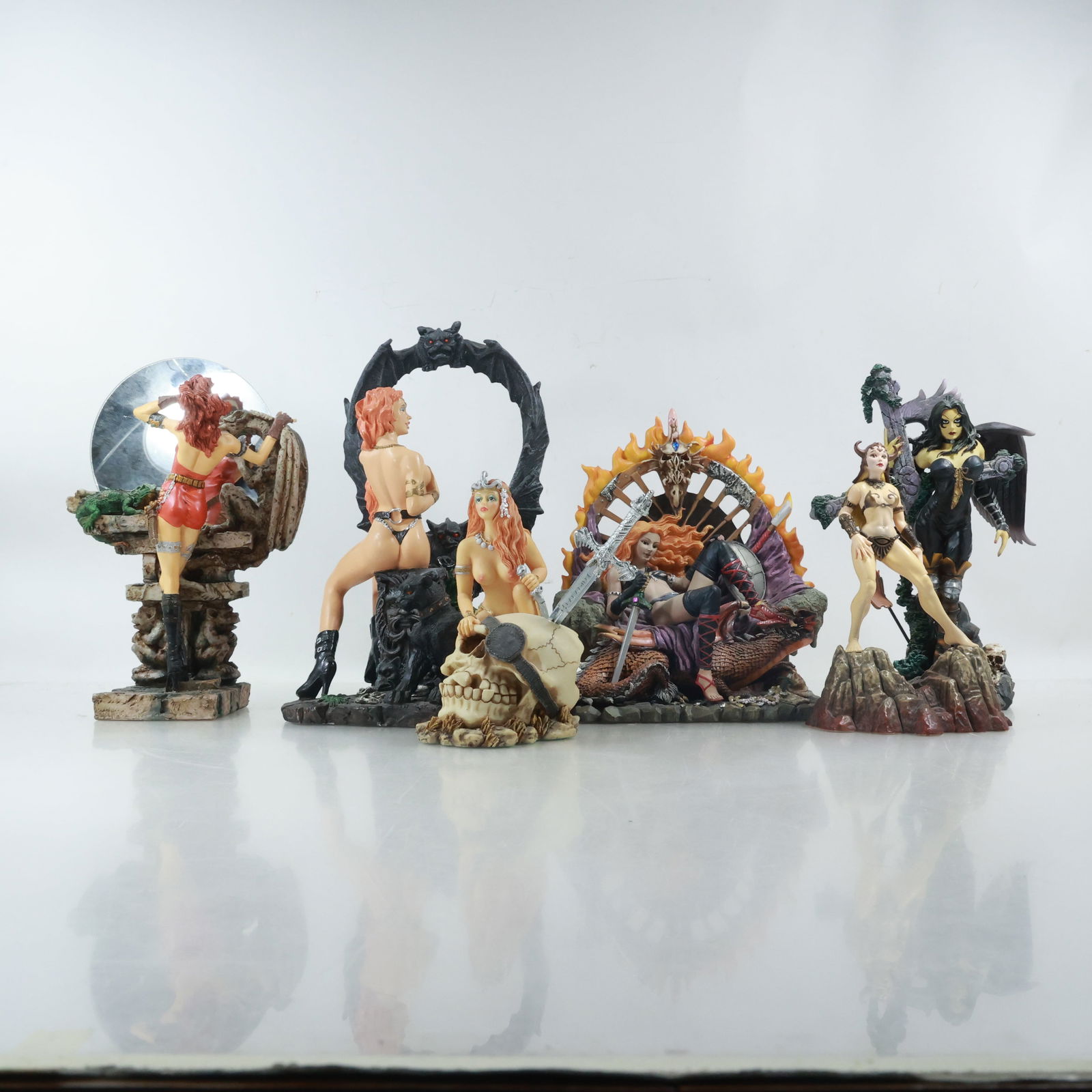 6 Assorted Fantasy Women Figure Statues in hard resin composition, Variety of Scenes (1 of 20)
