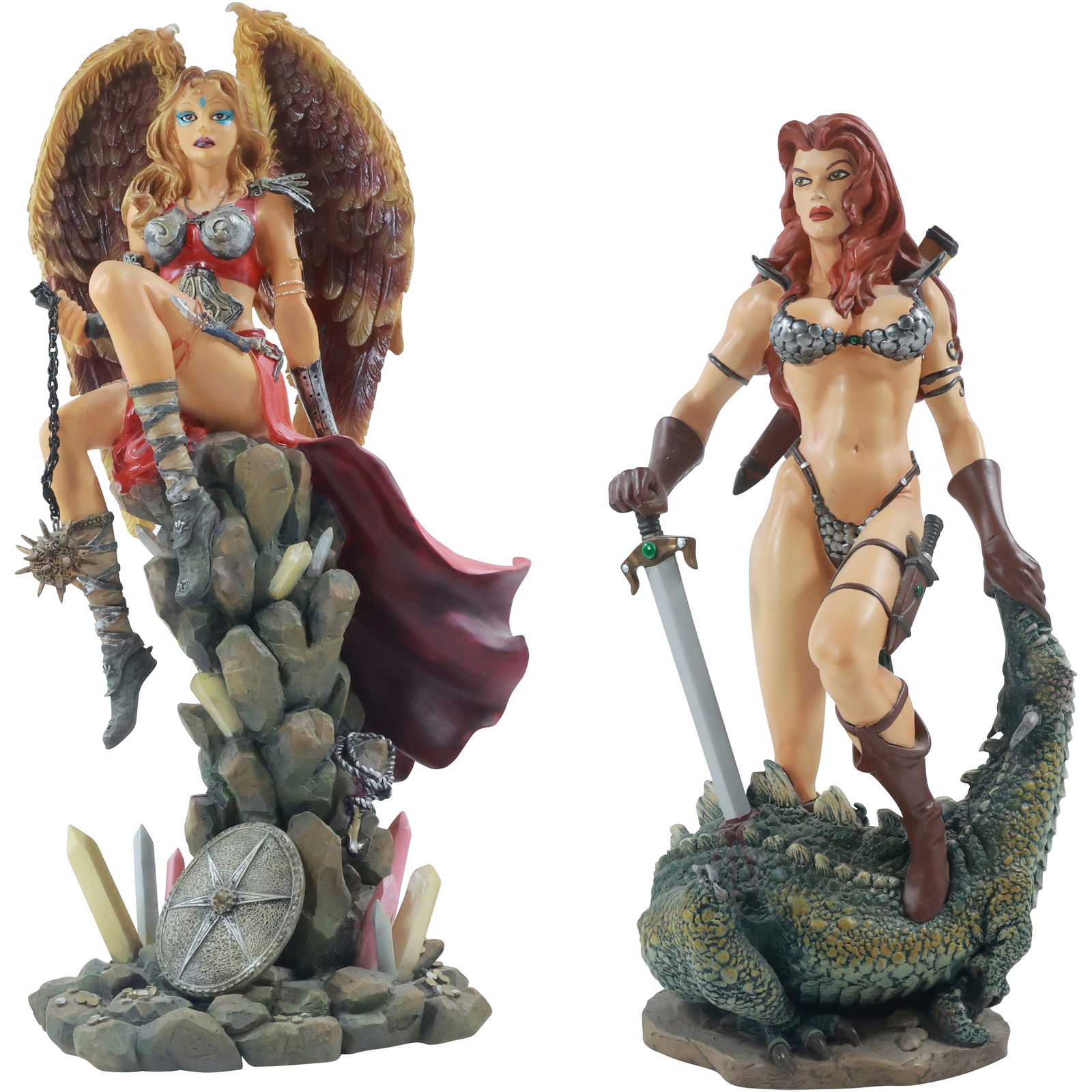2 Large Fantasy Women Hero Figures in Hard Resin Composition 13.5 in. and 14.5 in. heights (1 of 20)