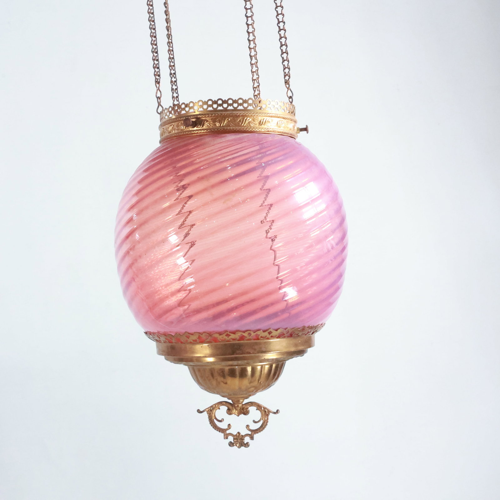 Circa 1890s Cranberry Swirl Glass Victorian Hanging Pull Down Fixture (1 of 14)