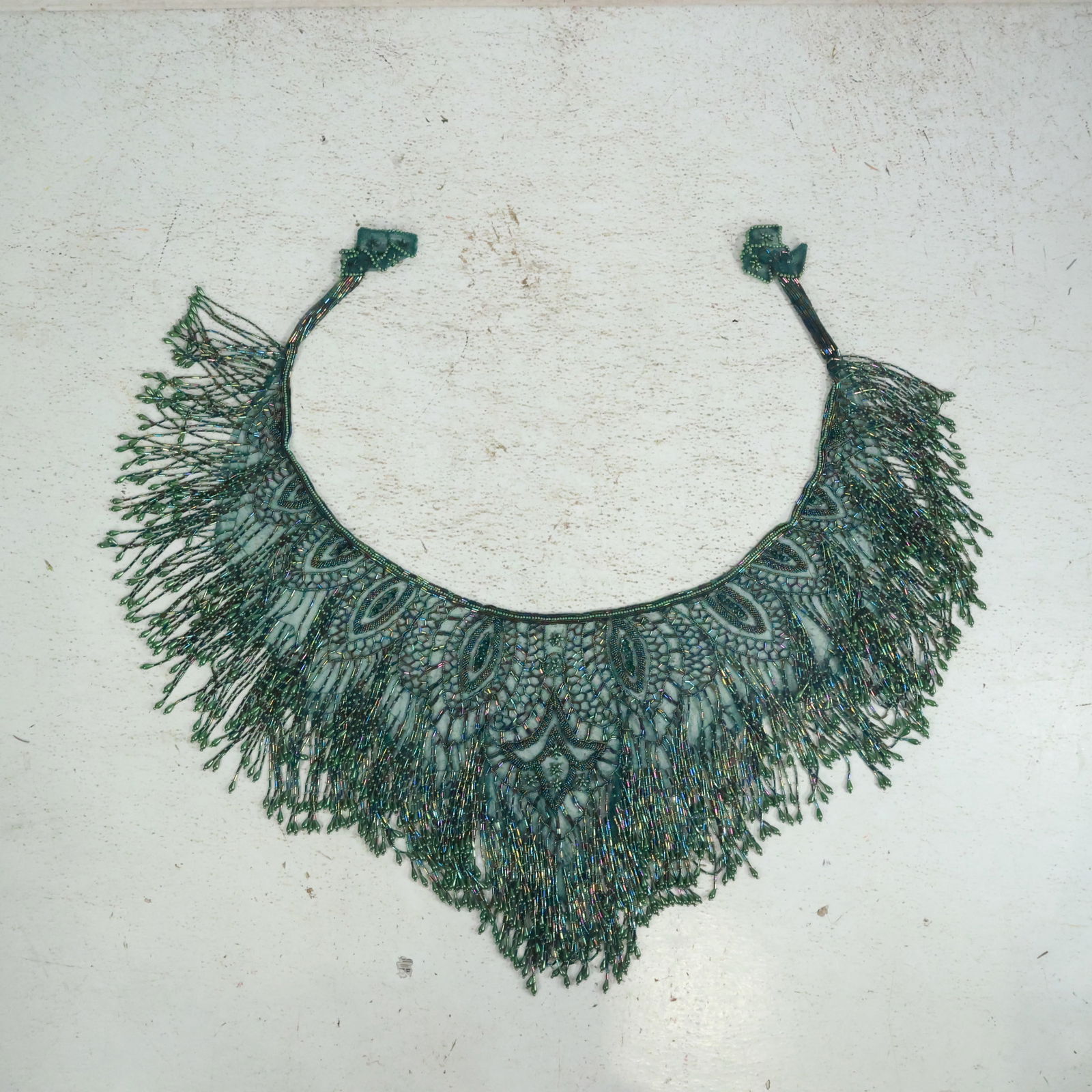 Vintage Green Beaded Shawl Circa 1920s Flapper Girl Accessory (1 of 19)