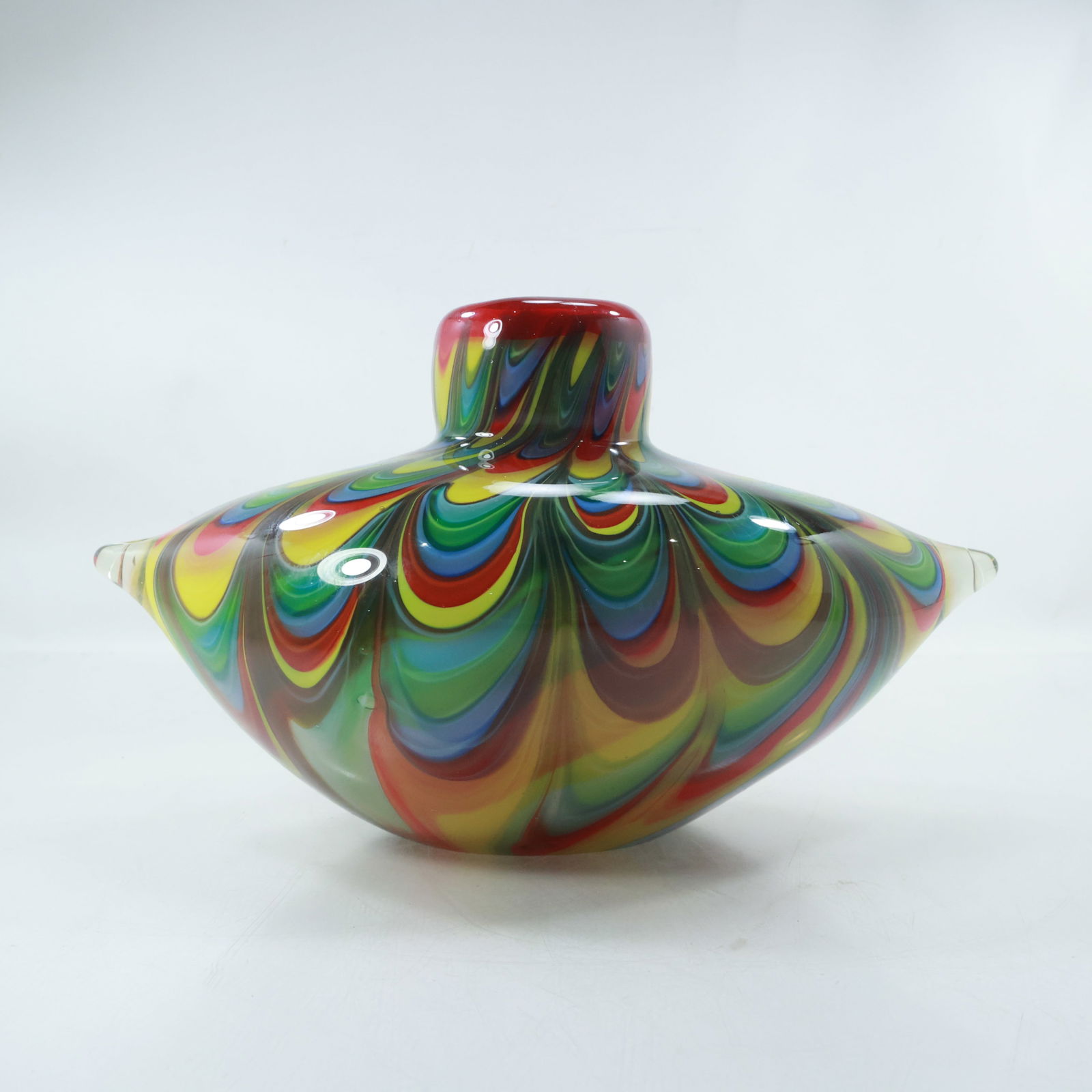Unique Mid Century Modern Murano Rainbow Missoni Style Vase 6.75 in. height x 11.75 in. length (1 of 18)