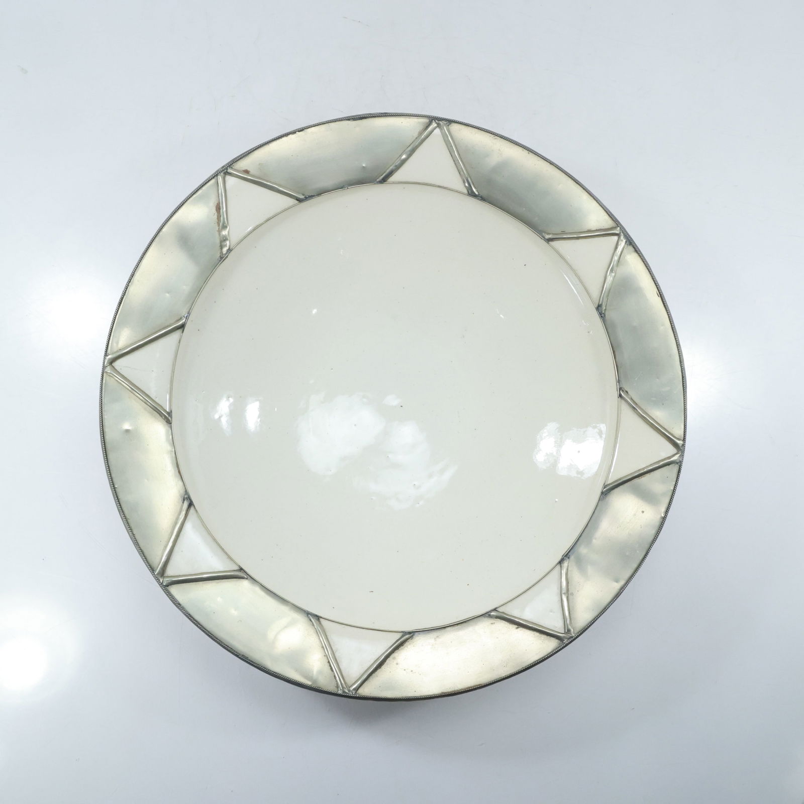 Redware Pottery Art Deco Glazed Top Pedestal Base Center Bowl 16.5 inches diameter: Redware Pottery Art Deco Glazed Top Pedestal Base Center Bowl 16.5 inches diameter. size: 4x16.5 shelf: C