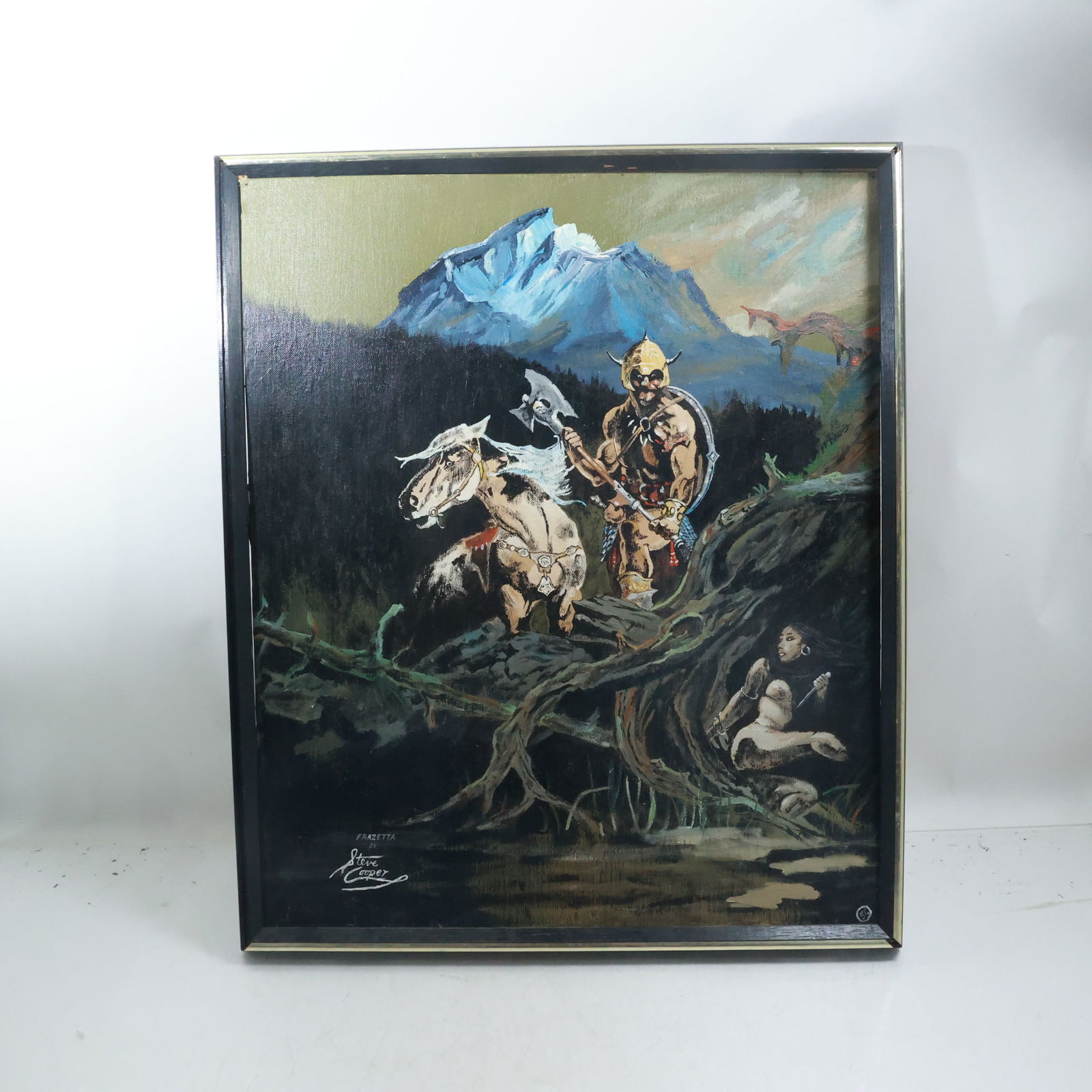Original Illustration Art Oil Painting on Board "Frazetta" by Steve Cooper, Framed (1 of 20)