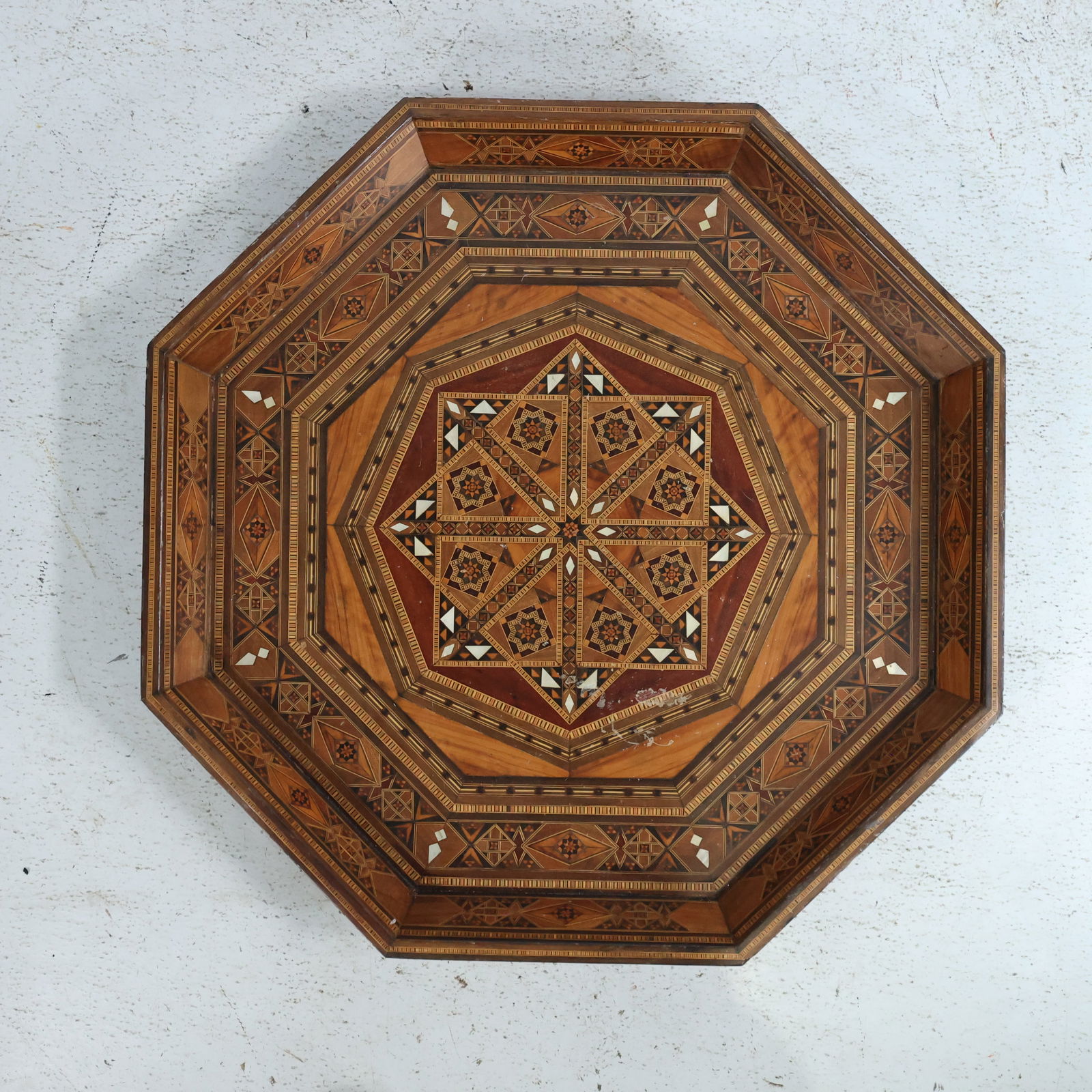 Persian Marquetry Mosaic Inlaid Wooden Serving Tray, Octagon, 23.5 in. x 23.75 in. (1 of 15)