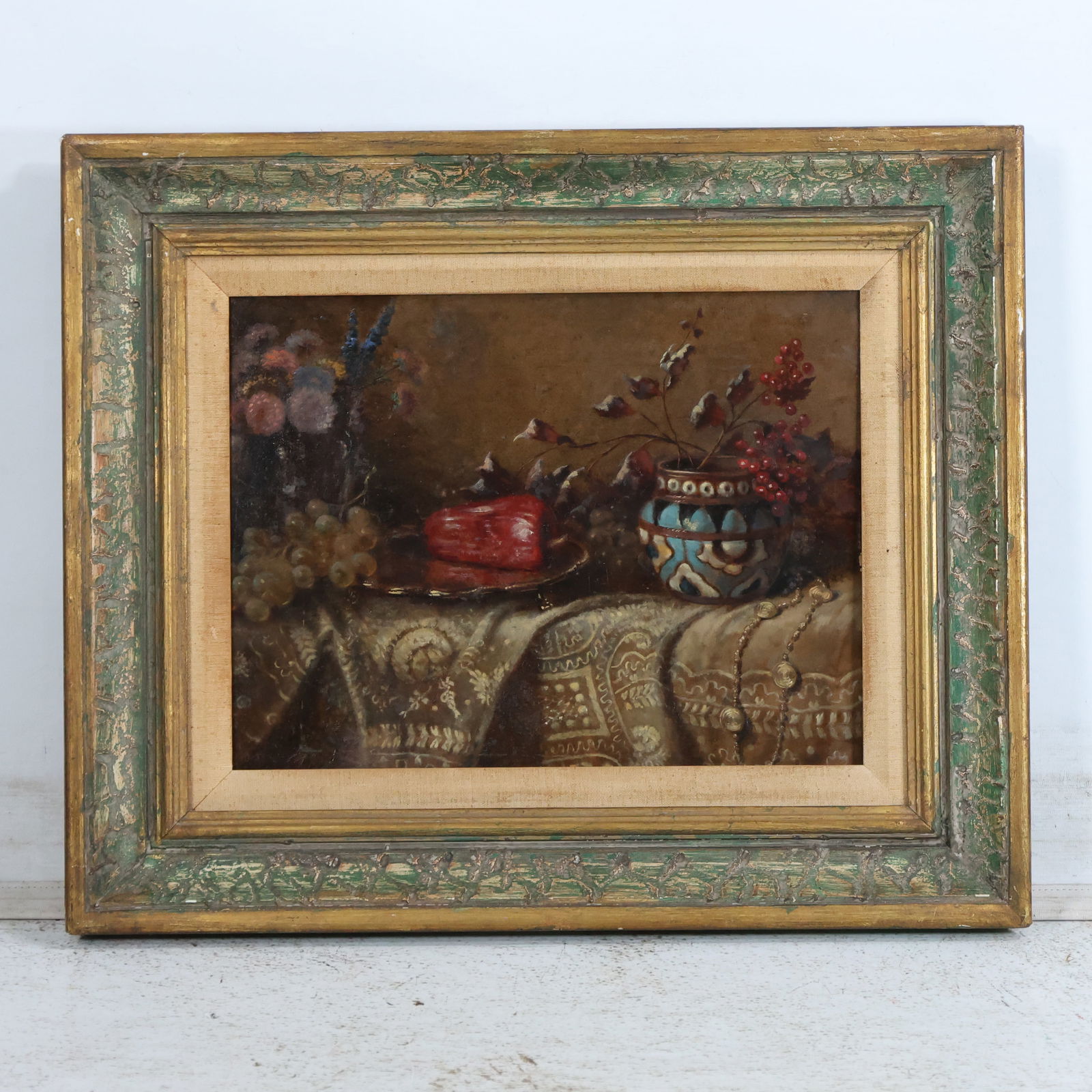 Very Fine Antique Oil Painting on Board Table Top Still Life, Framed (1 of 12)