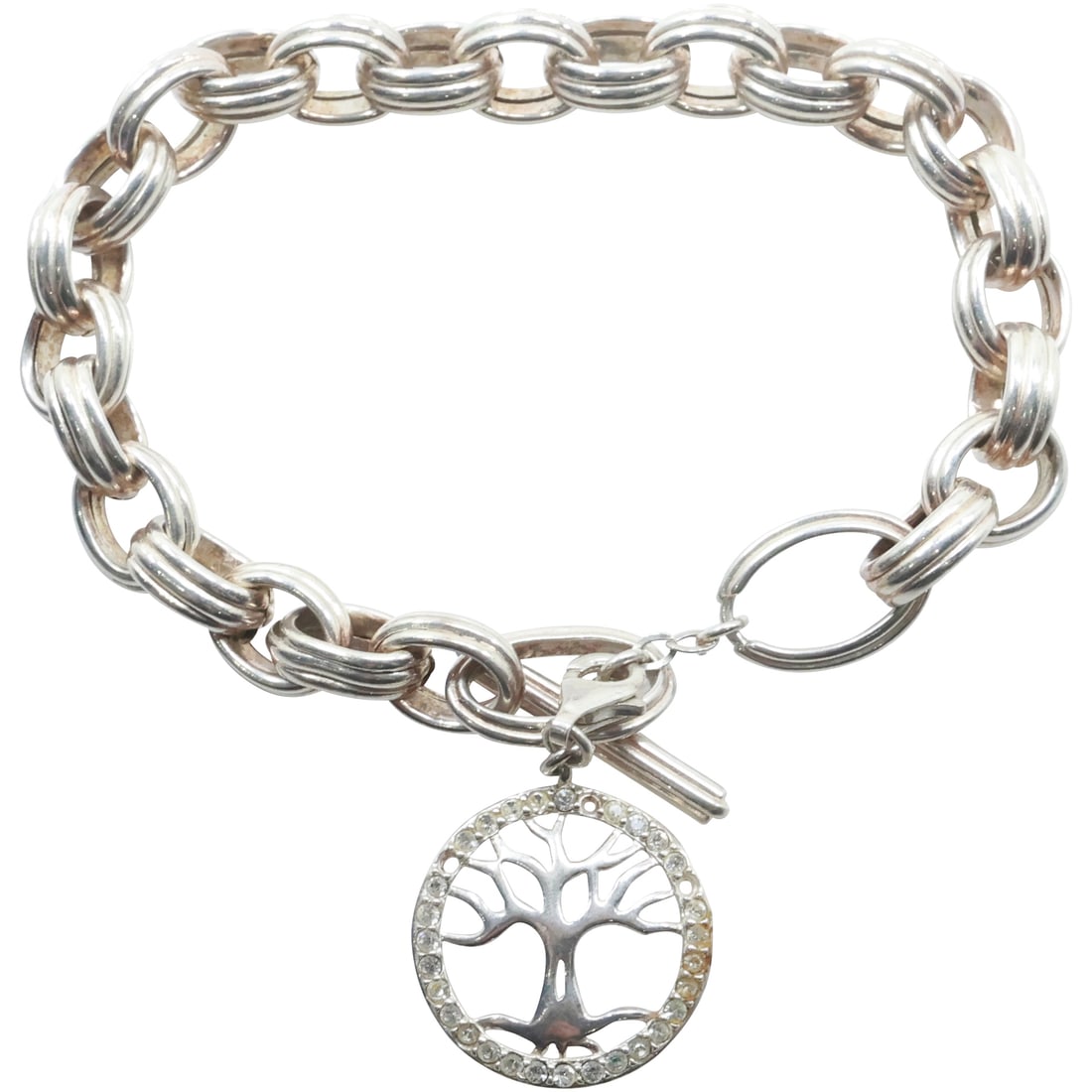 .950 Sterling Silver Italy Milor Large Links Bracelet with .925 Sterling Tree Charm weighs 20.3 gram (1 of 14)
