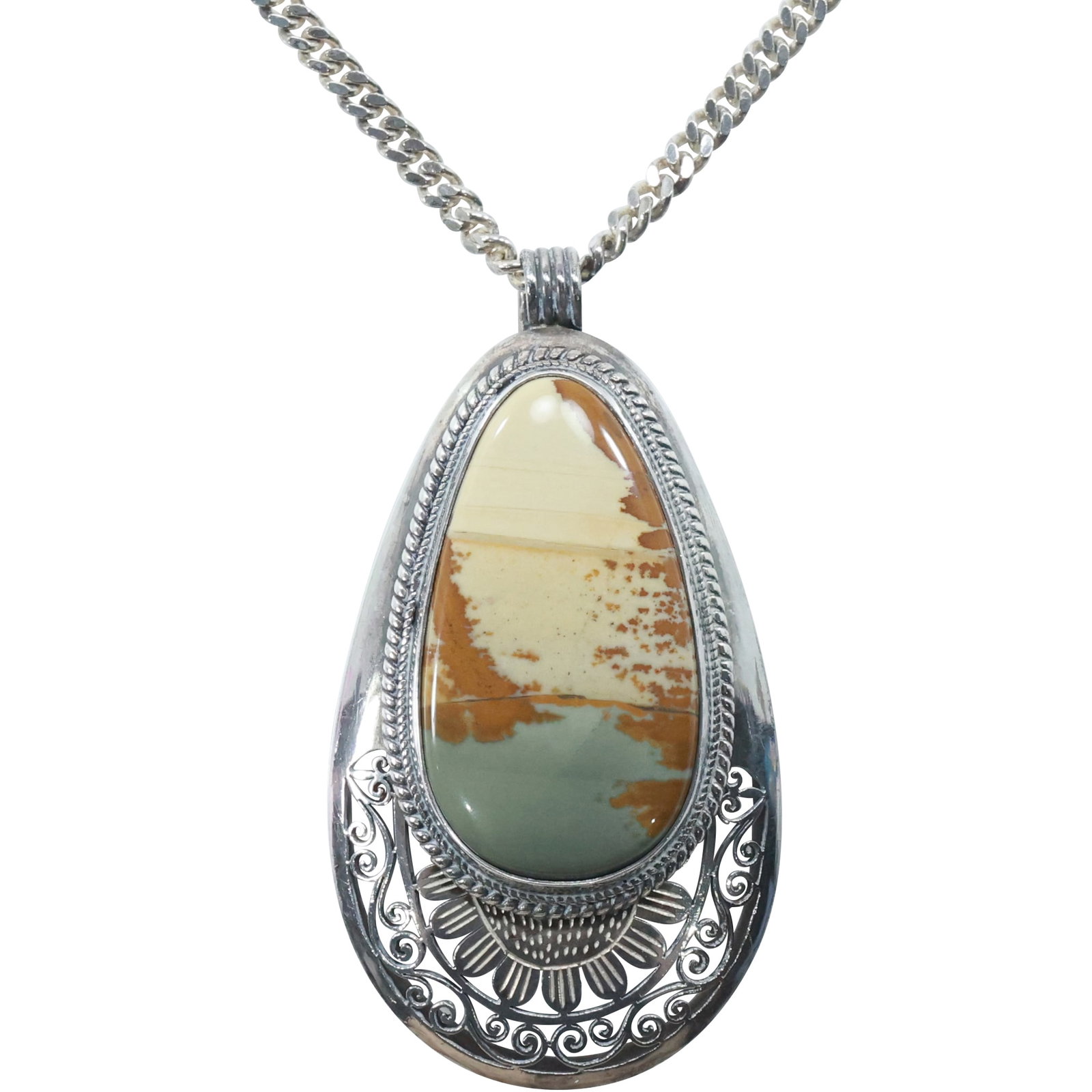 .925 Sterling Silver and Jasper Pendant Necklace on .925 Sterling Chain 30 in. , weighs 53 grams tw (1 of 13)