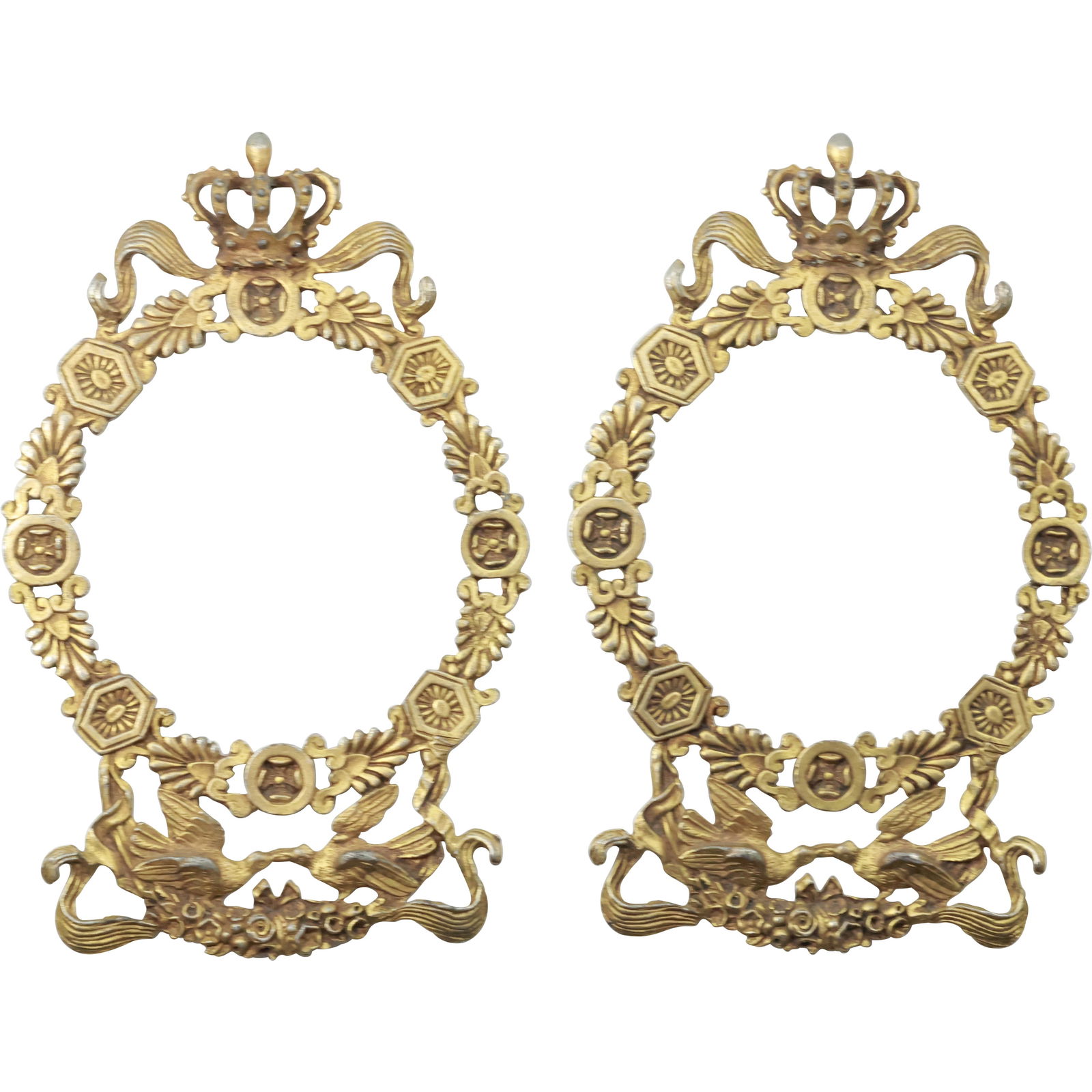 [2] Matching 19th C. Ornametal Bronze Wreathes with Crown Crest (1 of 14)