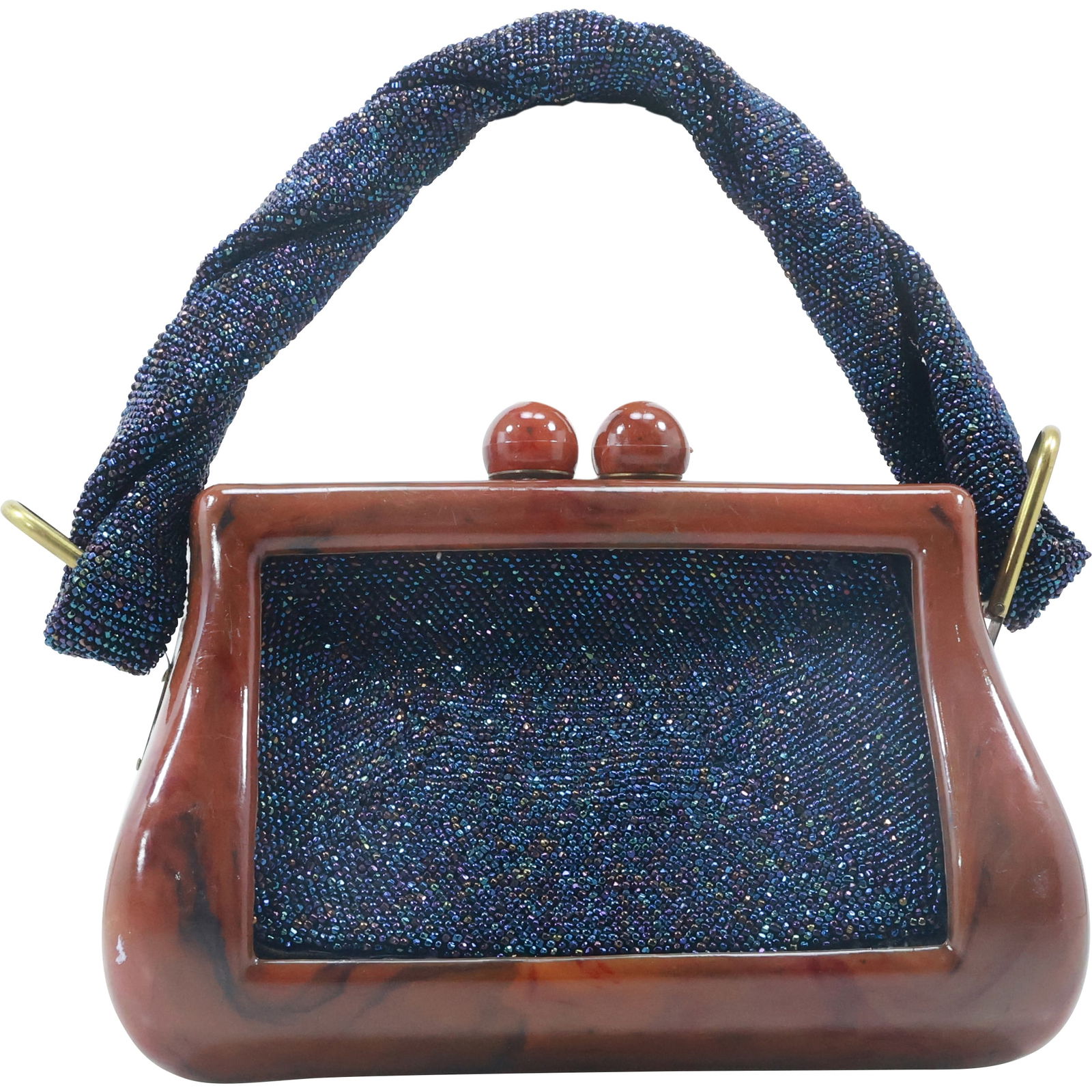 Braun, Vintage Bakelite Cased Purse with Blue Handle (1 of 19)